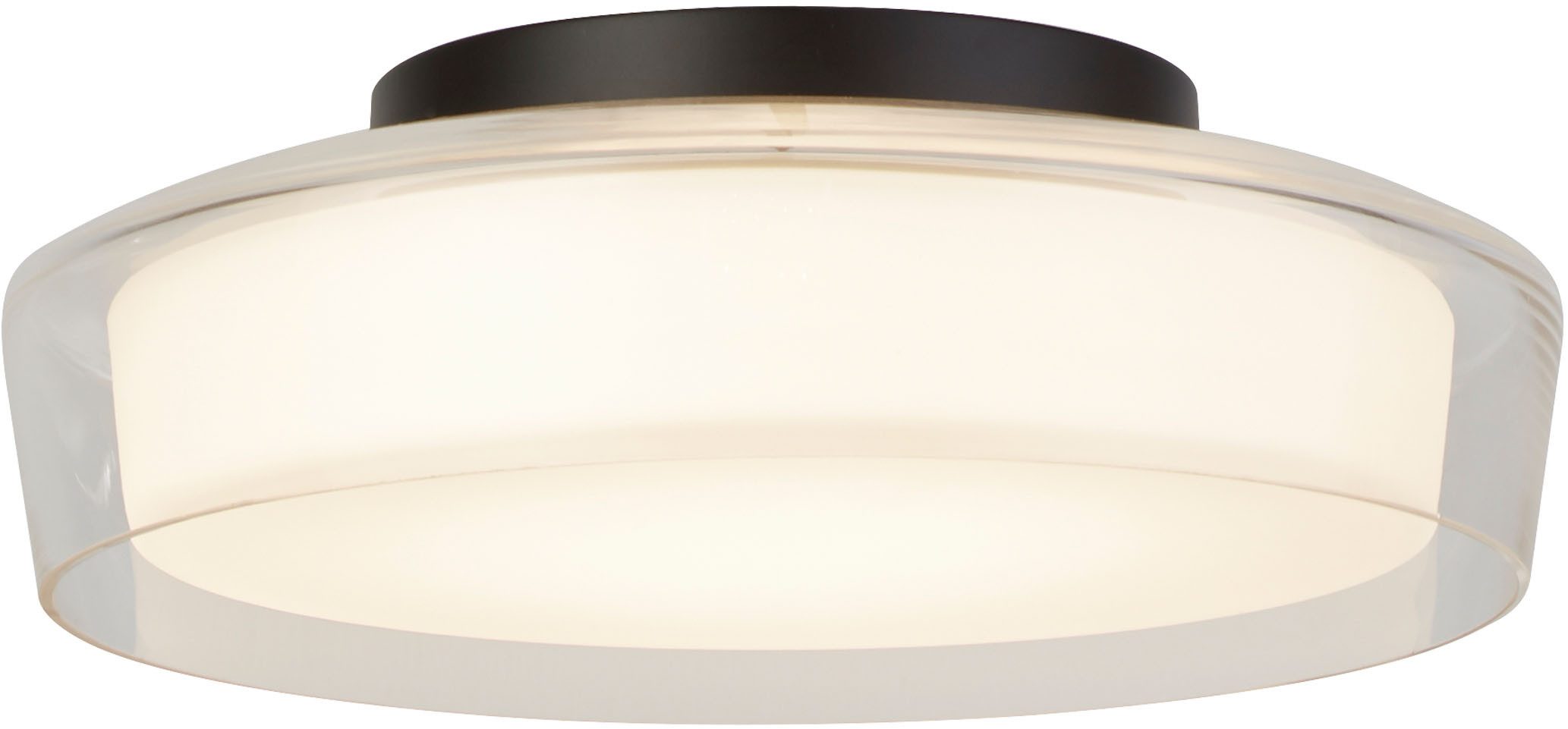 Searchlight Deckenleuchte Puck Flush - Black Metal, Clear & Opal Glass, LED fest integriert, Warmweiß