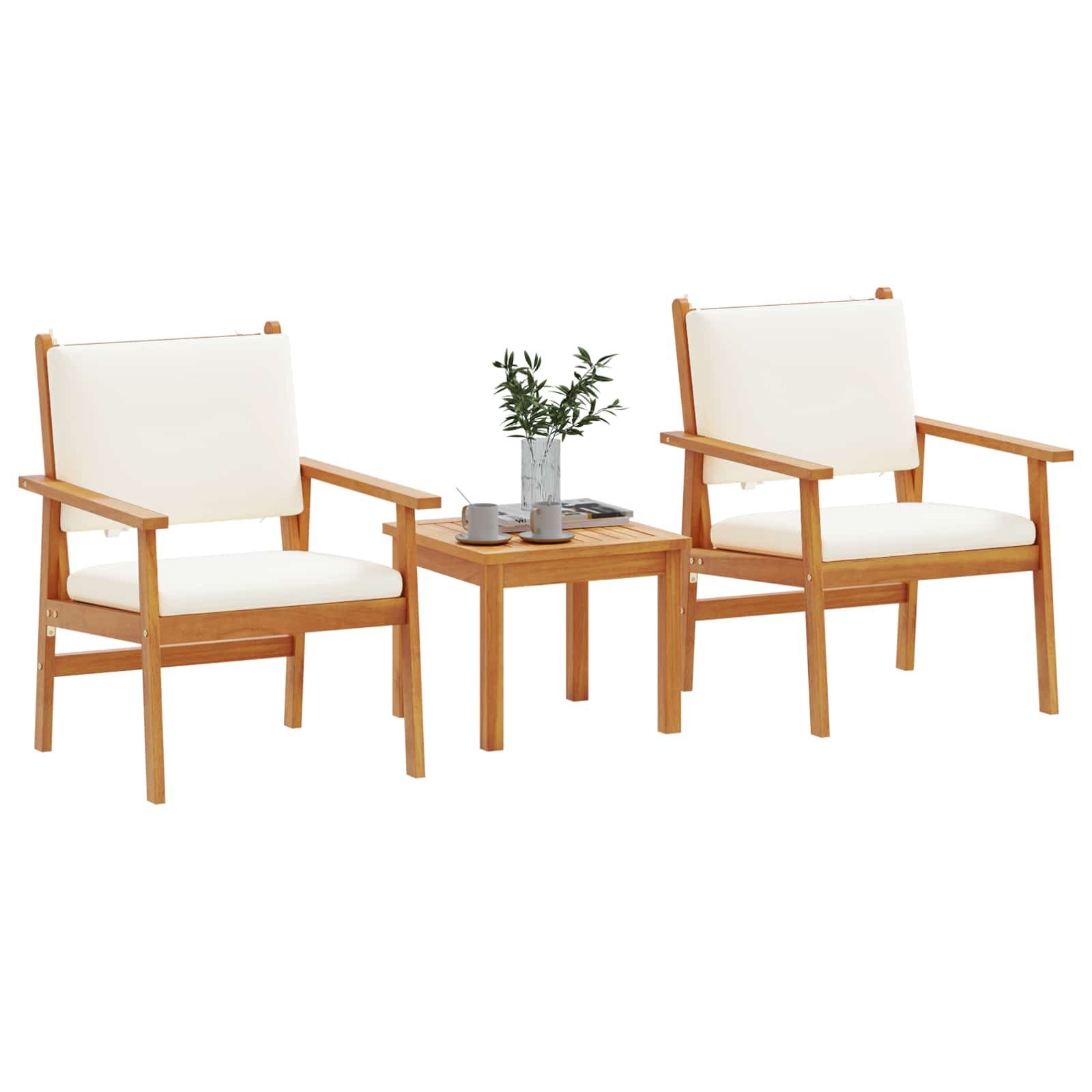 vidaXL Loungesofa Gartensofa-set 3 stk. 2-Sitzanzahl Cremeweiß Massivholz, 3 Teile