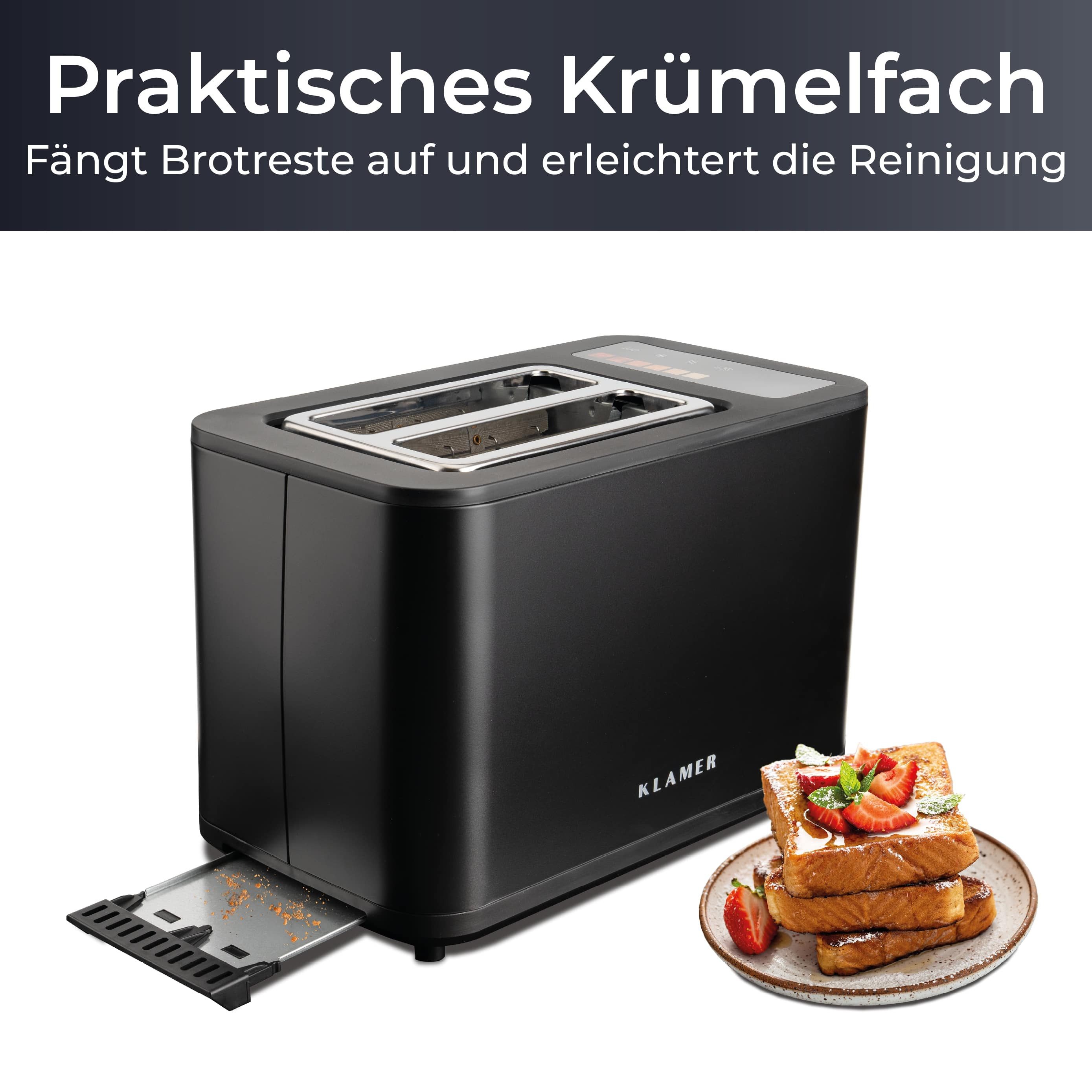 KLAMER Toaster Toaster mit Brötchenaufsatz, hochwertiger 2 Scheiben-Toaster, 6 Bräun…, 900 W