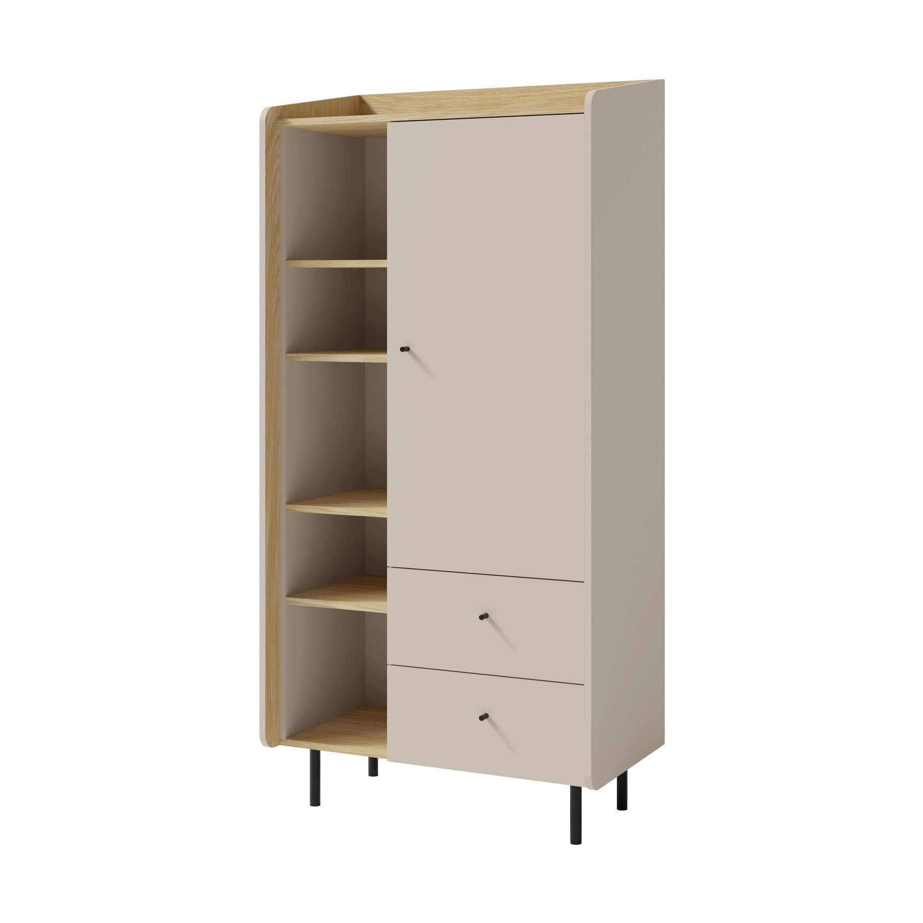Beautysofa Kinderregal ALEX mit Tür und 2 Schubladen, erhältlich in zwei trendigen Farben- Eukalyptus oder Sandbeige, Breite: 80 cm
