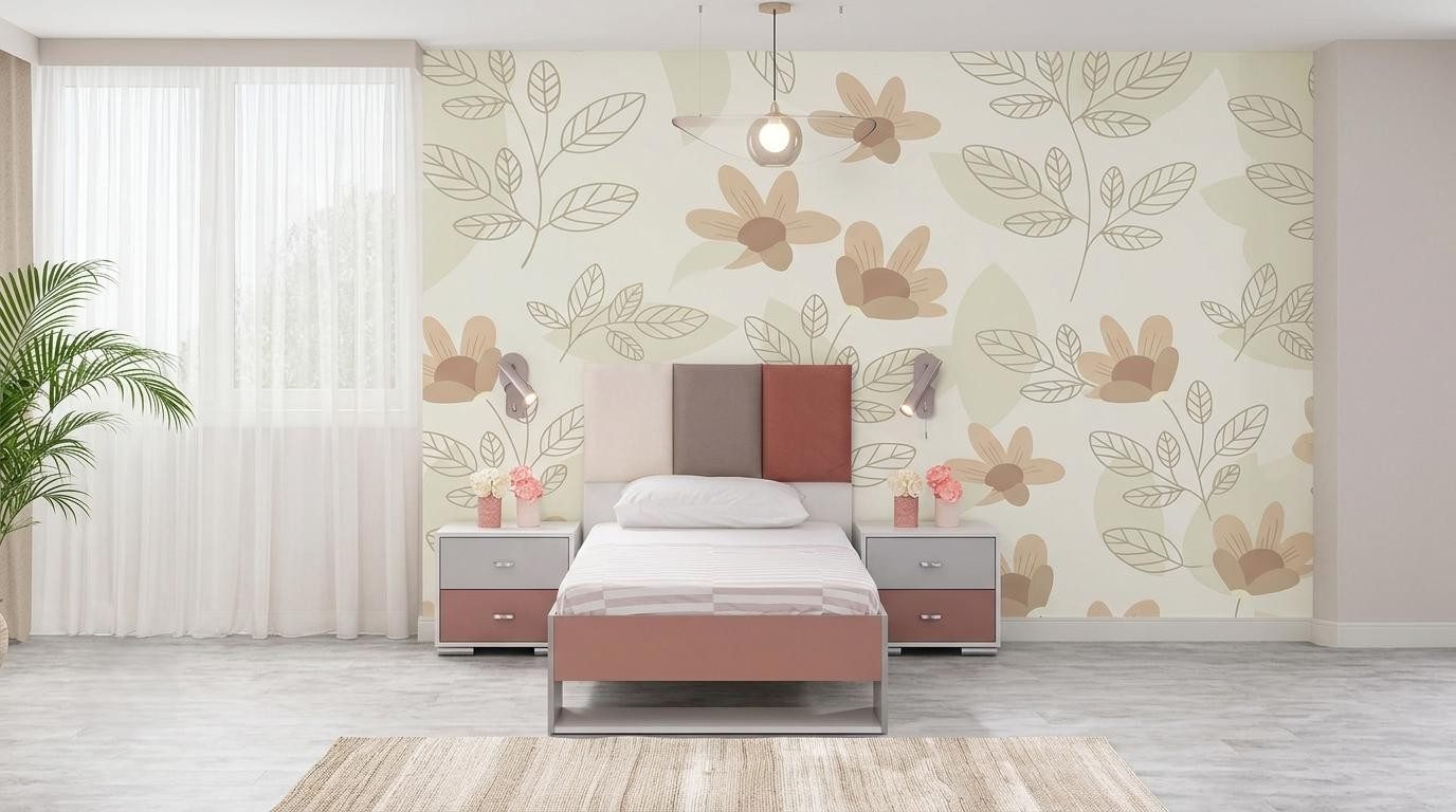 Xlmoebel Jugendbett Modernes Bett für Mädchen im Jugendzimmer mit Nachttischen (3-tlg., 3-tlg)