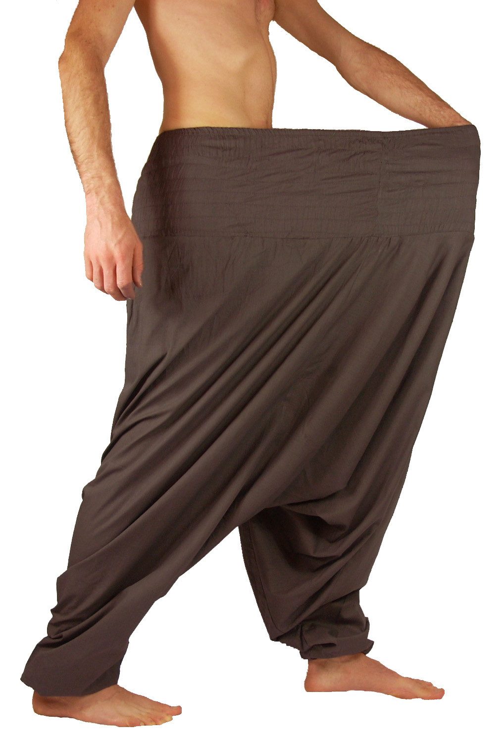Leucht-Welten Haremshose Extragroße Haremshose XXL Aladinhose für Damen und Herren Braun Pumphose aus Baumwolle