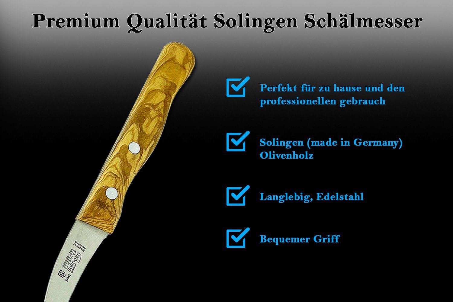 SMI Schälmesser 2tlg Olivenholz gebogen Solingen Gemüsemesser Obstmesser Küchenmesser – Bild 5 von 5