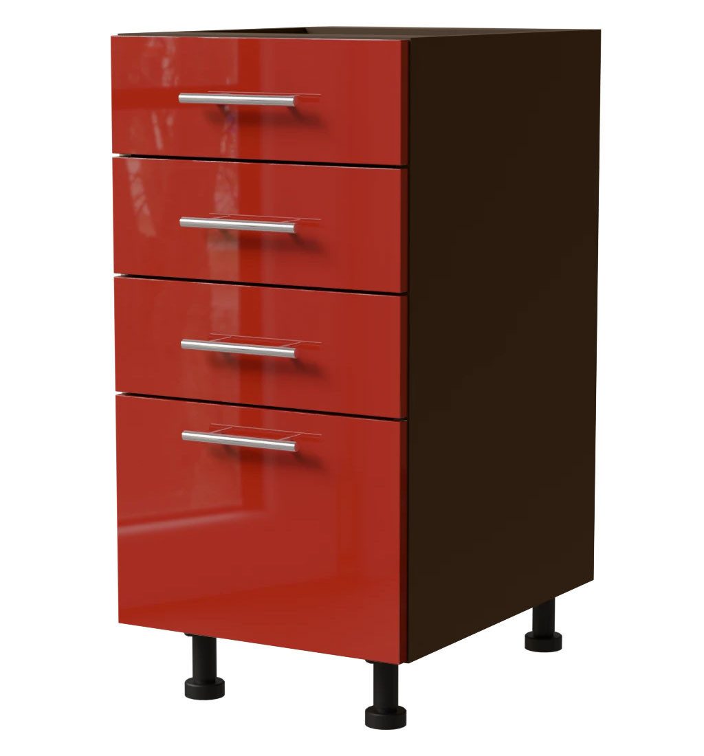 Feldmann-Wohnen Unterschrank Brerra (D4R/40, 4 Schubladen, REJS Komfort Box Vollauszug, 1-St., moderne Optik, lackierte Fronten, 40x50x82cm) lava / RAL 3002 karminrot Hochglanz
