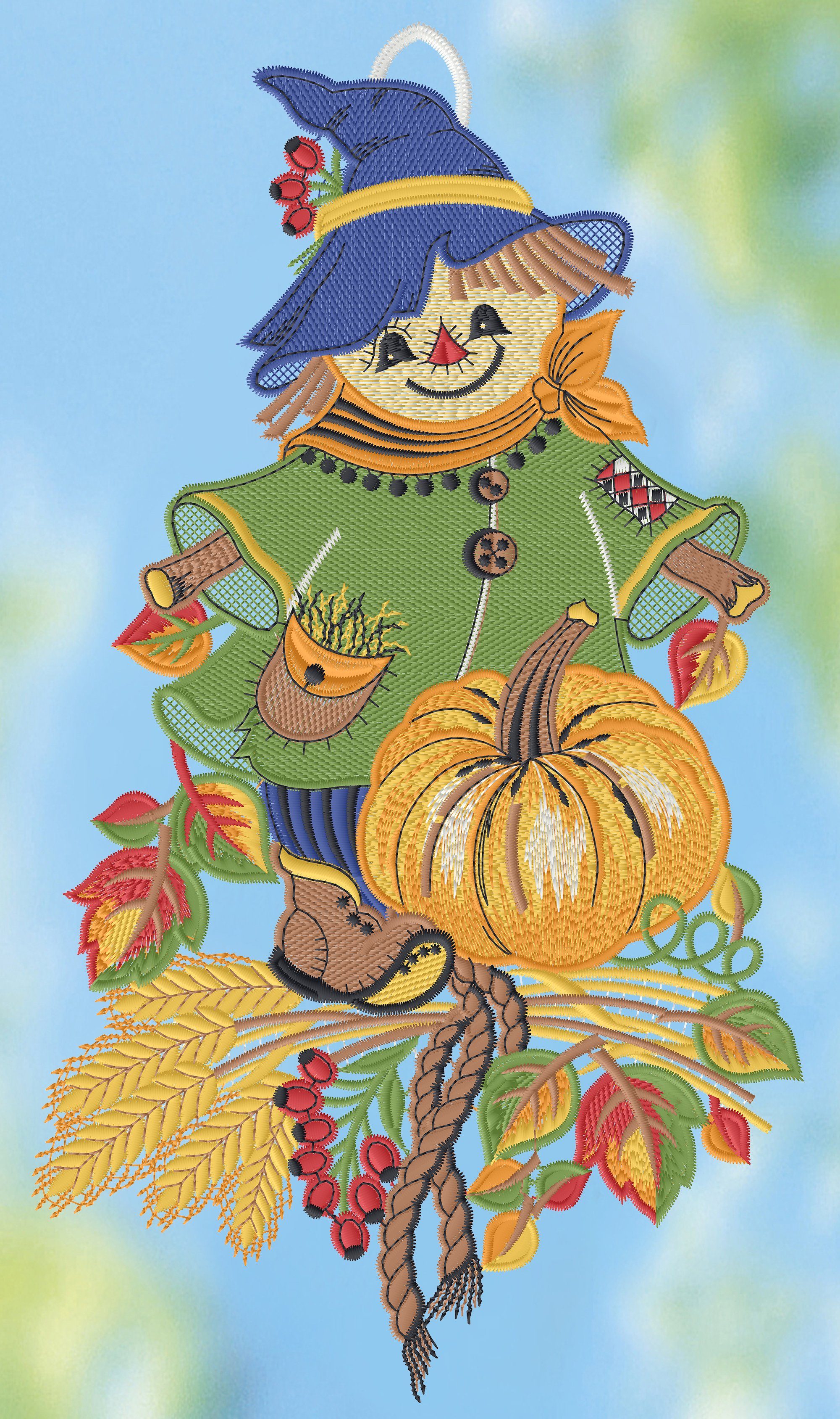 Plauener Spitze® Fensterbild Herbstliche Vogelscheuche, HxB günstig online kaufen