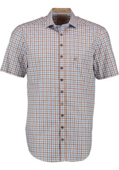 OS-Trachten Trachtenhemd Azecu Kurzarmhemd mit Hirsch-Stickerei auf der Brusttasche