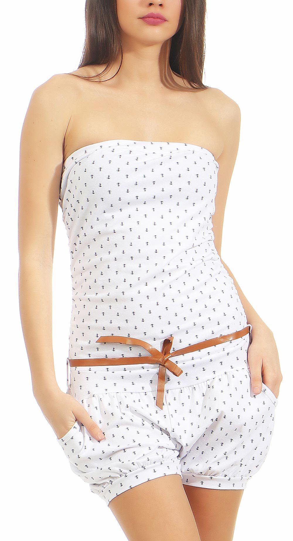 malito more than fashion Kurzoverall malito Damen Einteiler mit Anker Print, kurzer Overall schulterfrei Bandeauoverall mit Ankerprint