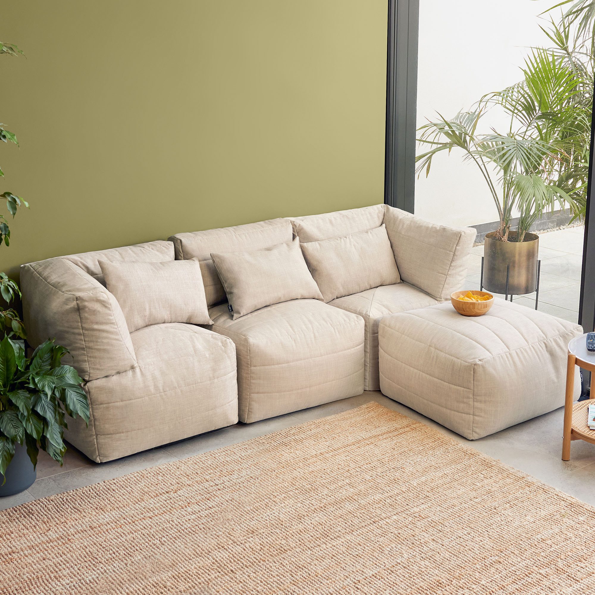icon Gartenlounge-Set Modulares Outdoorsofa 4 Stück aus Webstoff „Noa“, (Spar-Set, 2 x Ecksofa, 1 x Sessel, 1 x Hocker), Made in Germany, UV-beständig, wetterfest