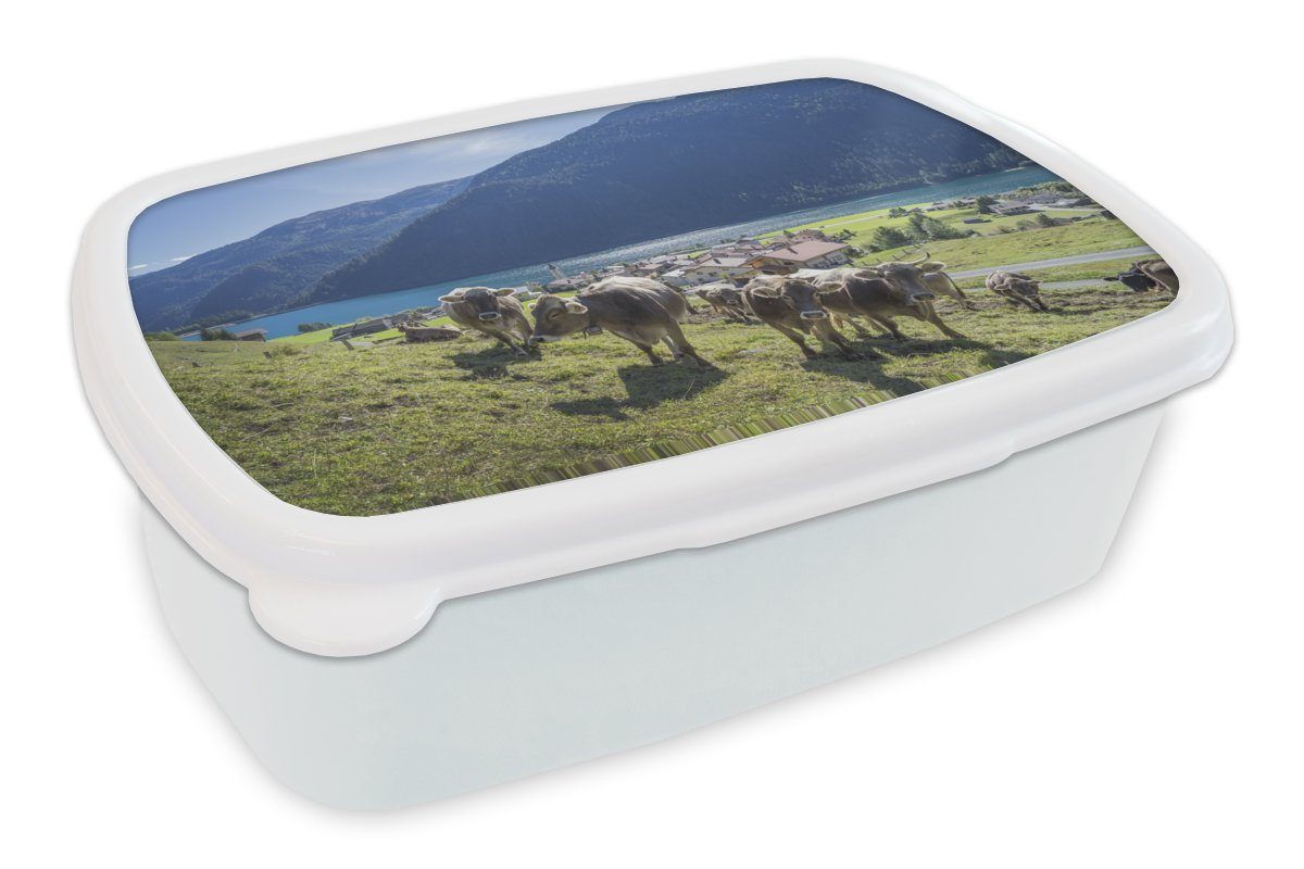 Alpen, Jungs (2-tlg), Kunststoff, Wasser - MuchoWow für Brotbox für Erwachsene, Kinder Kühe und - weiß und Lunchbox Brotdose, Mädchen