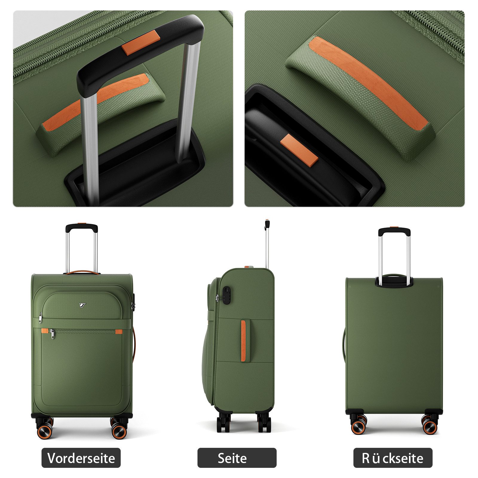 Verage Koffer Weichschalenkoffer, Leicht Reisekoffer mit Zahlenschloss, 4 Rollen, Stoffkoffer, Handgepäck/Set 3-teilig, 56/66/76cm,47/77/109L