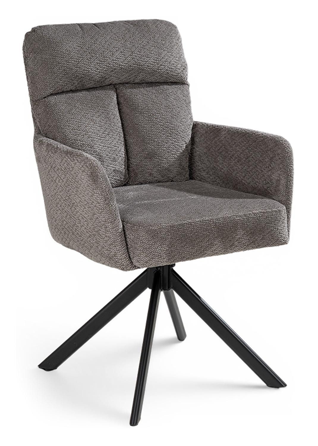 Home4You Polsterstuhl Dunkelgrau, Schwarz, Webstoff, Metallgestell (1 St), 180 Grad Drehbar, Rückholfunktion, B 47 x H 51 x T 46 cm