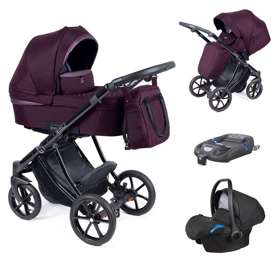 babies-on-wheels Kombi-Kinderwagen 4 in 1 Kinderwagen-Set Dante - 14 Teile - in 16 Farben Bordeaux = Gestell schwarz