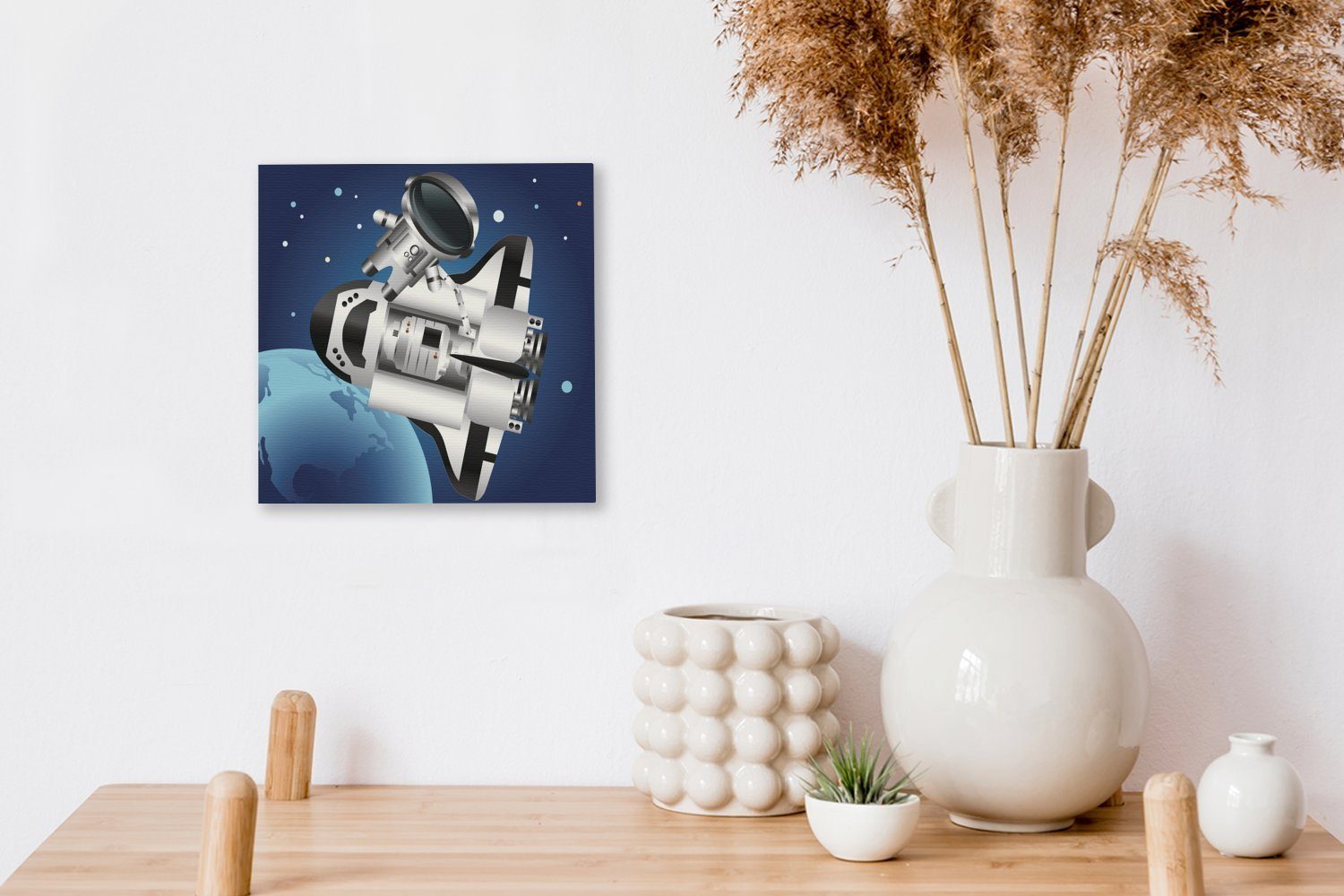 OneMillionCanvasses® einer Illustration Schlafzimmer Leinwandbild Eine im für (1 Raumfähre Wohnzimmer Weltraum, St), Leinwand Bilder