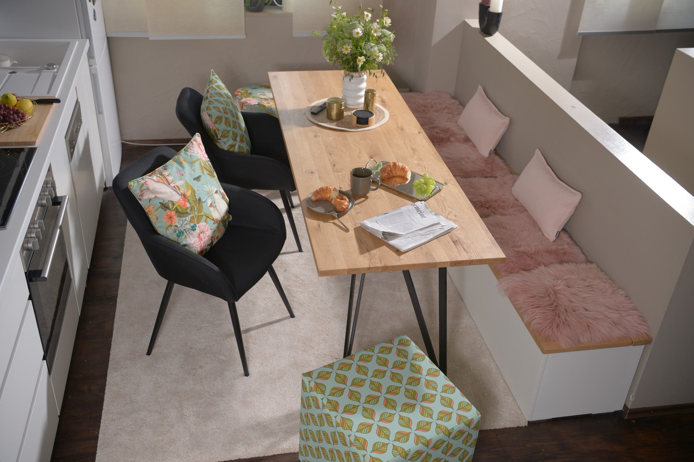 H.O.C.K. Sitzwürfel H.O.C.K. Botanic Hocker rund ø45x45cm aqua Vögel Blumen günstig online kaufen