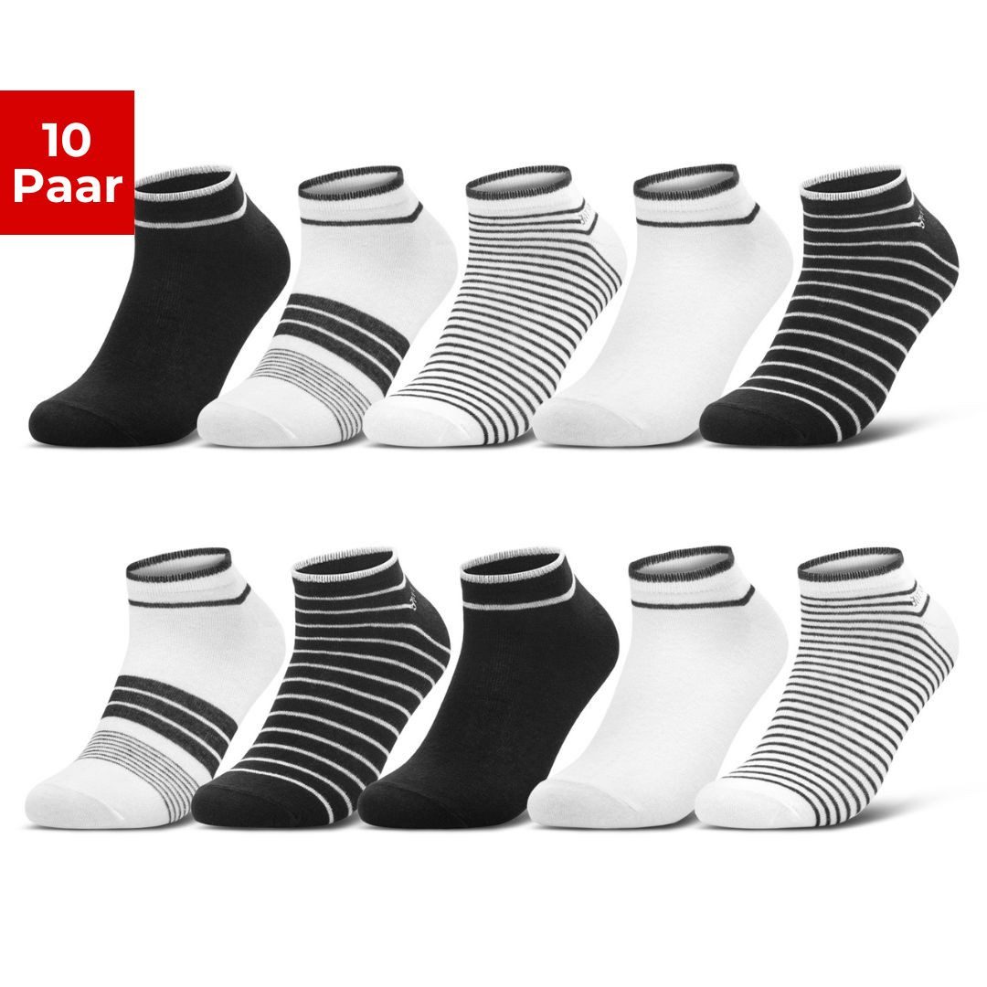 sockenkauf24 Sneakersocken 10 Paar Damen Sneaker Socken Mehrfarbig (39-42, 36844/1) Streifen Punkte Herzen Maritim Baumwolle WP