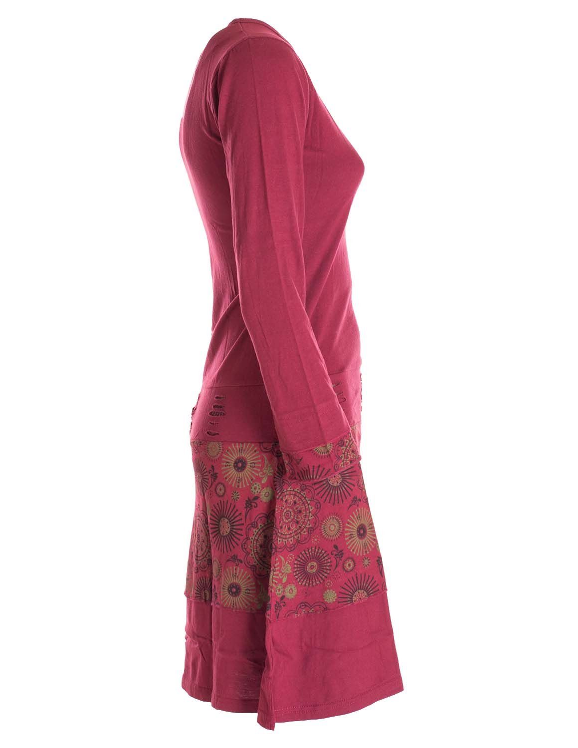 Vishes Midikleid Langarm Keid Mandala Druck Rundhals Ausschnitt Boho Ethno, Festival, Goa Style – Bild 5 von 5