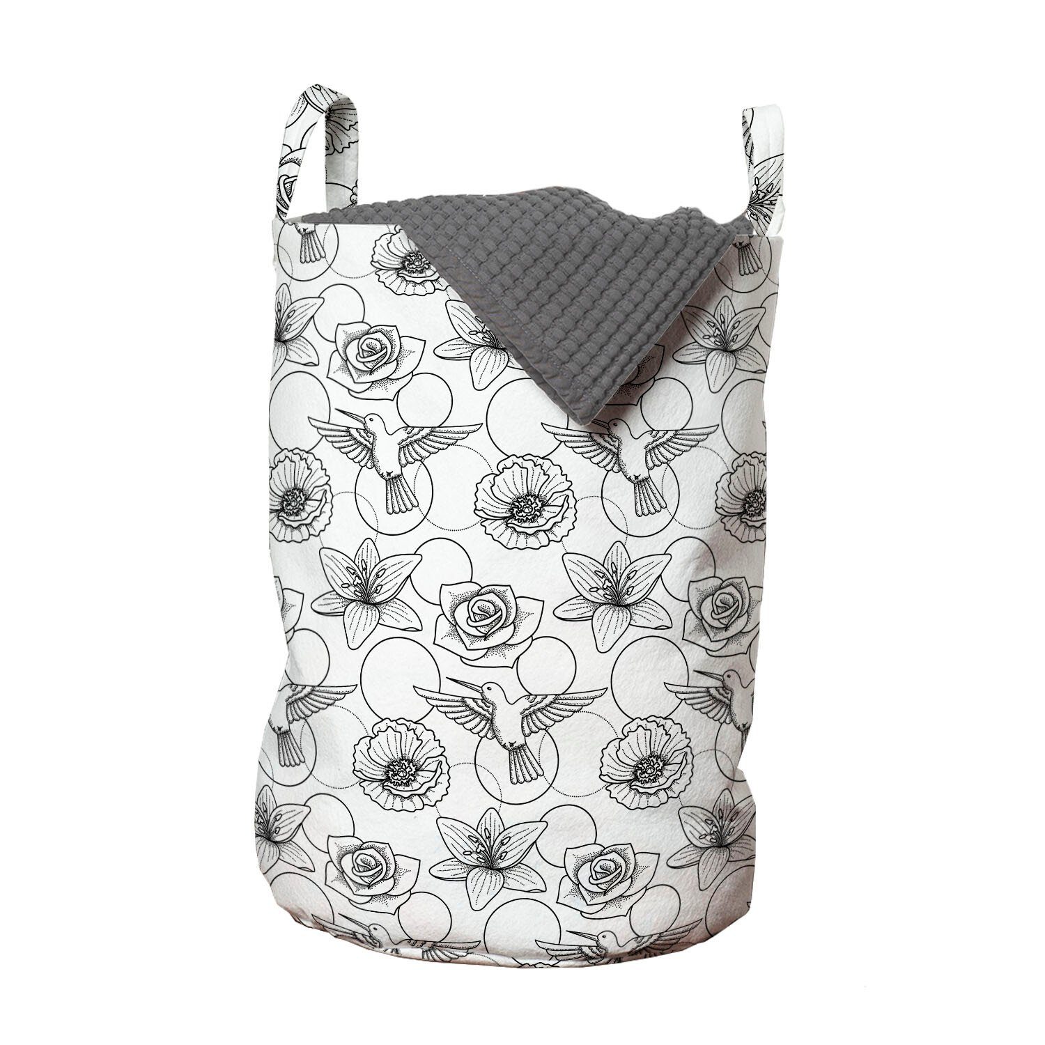 Abakuhaus Wäschesäckchen Wäschekorb mit Griffen Kordelzugverschluss für Waschsalons, Jahrgang Colibri Vögel und Blumen