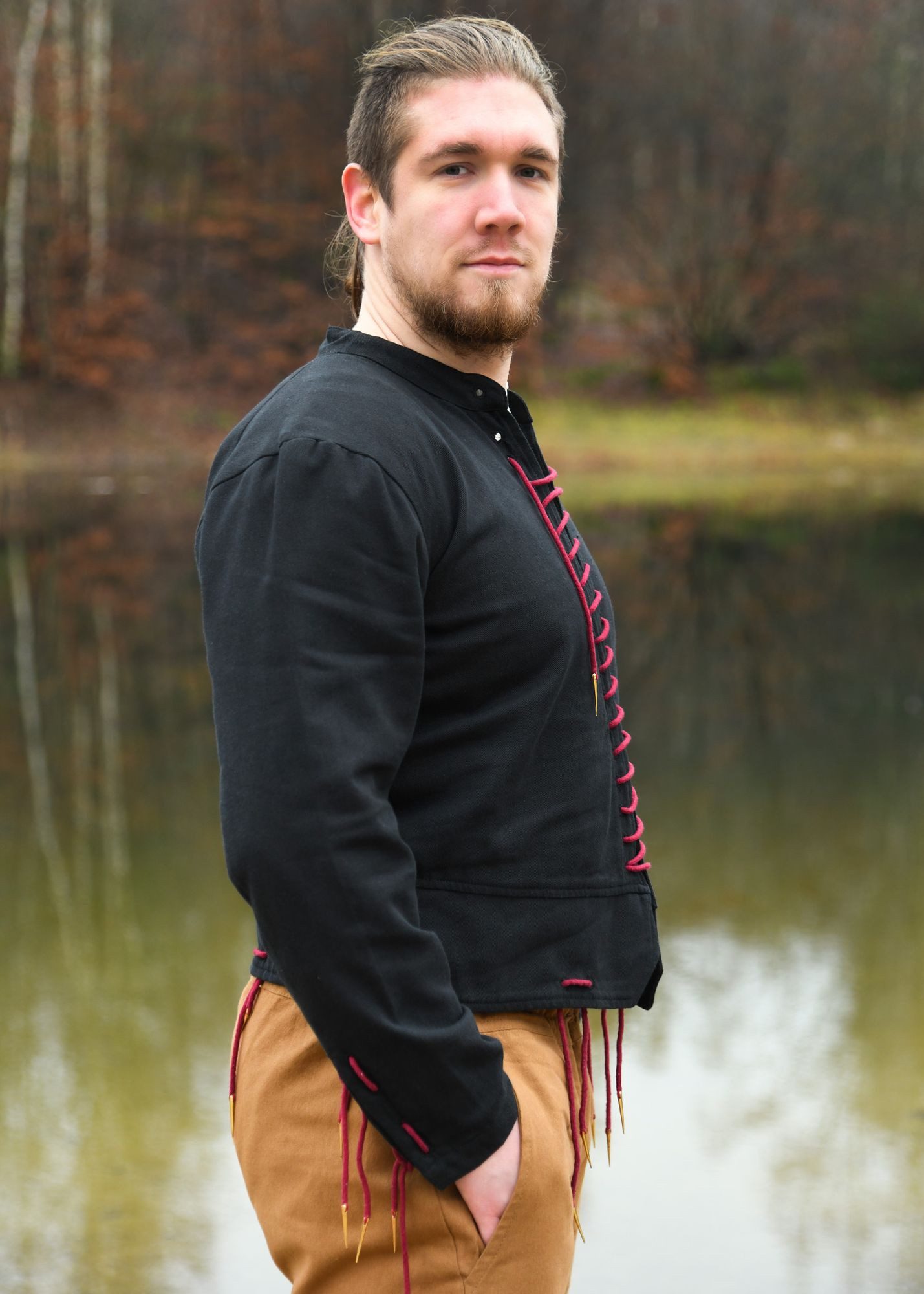 Battle Merchant Kostüm Mittelalterlicher Wams Bernhard mit Nestelbändern, schwarz, Gr. XL