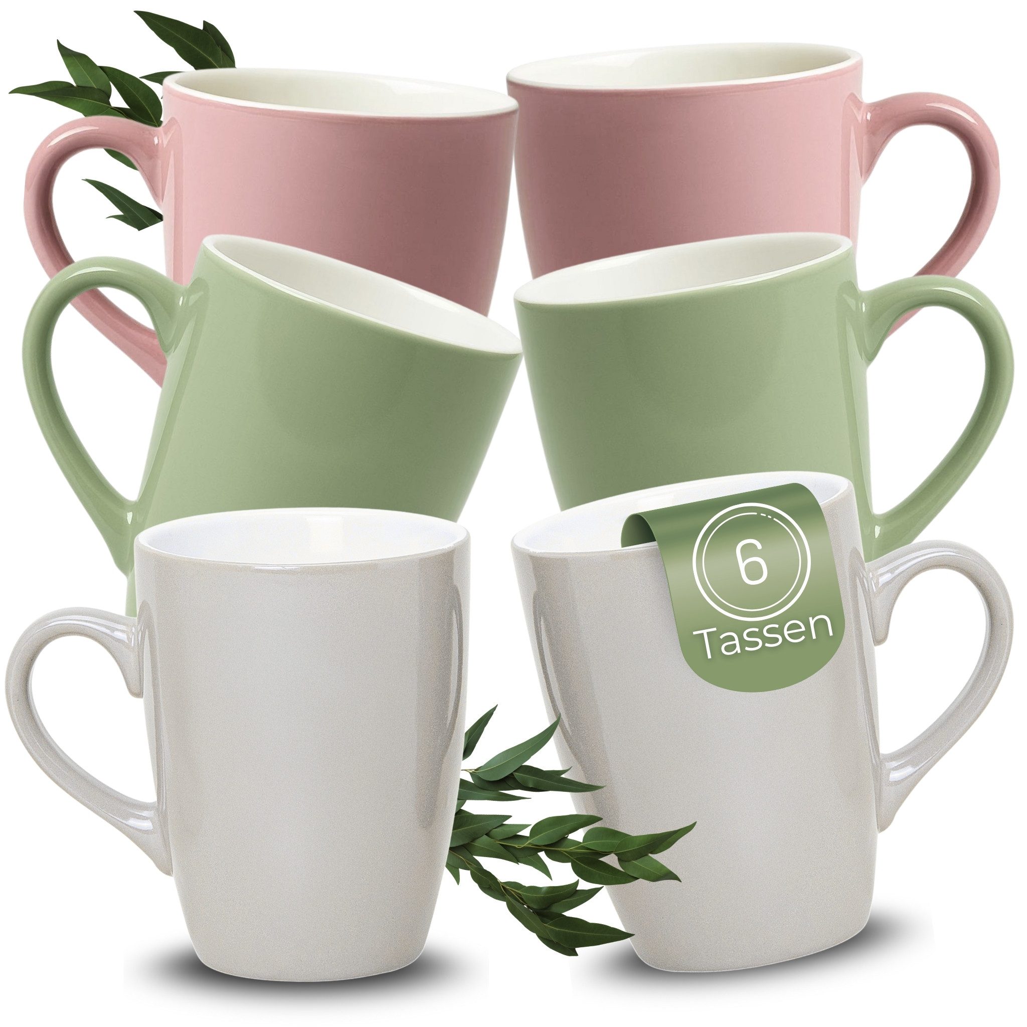 matches21 HOME & HOBBY Tasse Kaffeetassen 6er Set aus Keramik 340ml, Teetassen schöne Farben, Keramik, Moderne Kaffeebecher Spülmaschinenfest & Mikrowellengeeignet