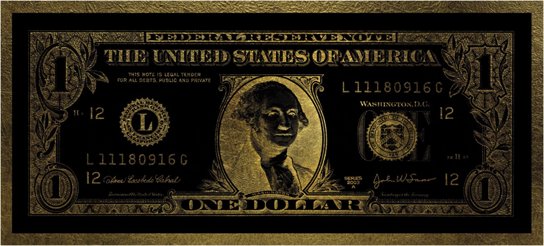 More2Home Wandbild MondiArt, GOLD DOLLAR WASHINGTON, AluArt, 200 x 90 cm