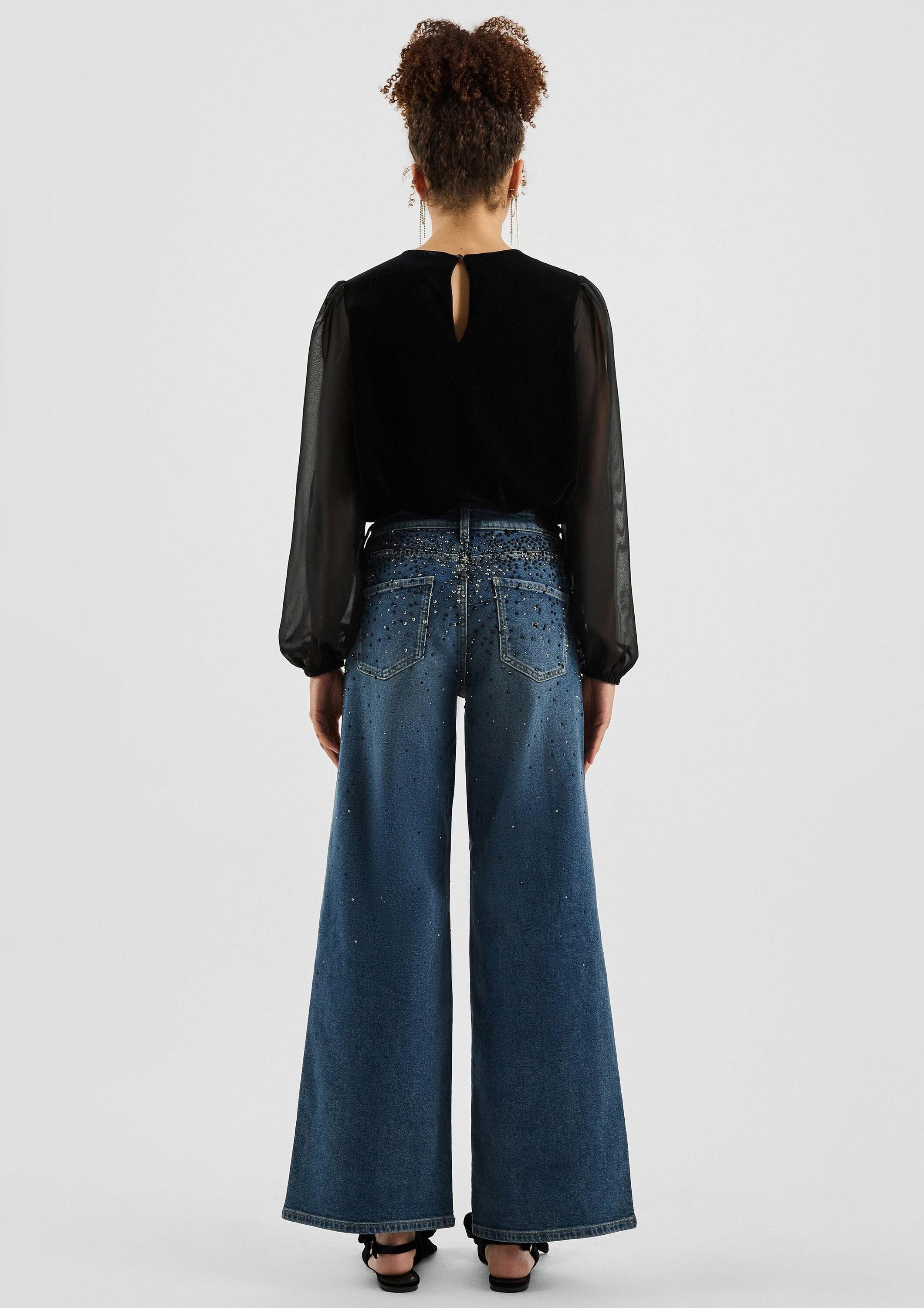 QS Weite Jeans Jeans-Hose CATIE Jeans Catie/Mid Rise/Wide Leg/mit Schmucksteinen