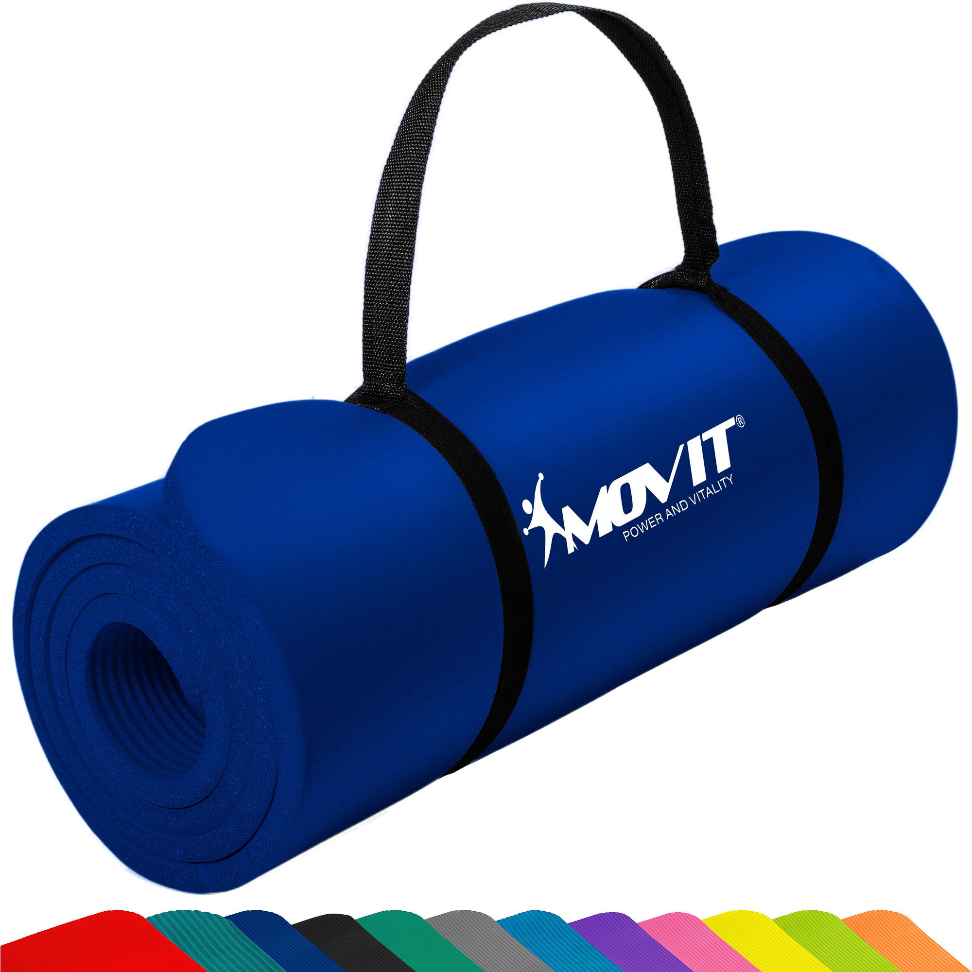 MOVIT Yogamatte XXL Pilates Gymnastikmatte, Yogamatte, Training (Schadstoffgeprüft, mit Verschlussband), 190x100x1,5cm oder 190x60x1,5cm oder 183x60x1,0cm, Größen-, Farbwahl