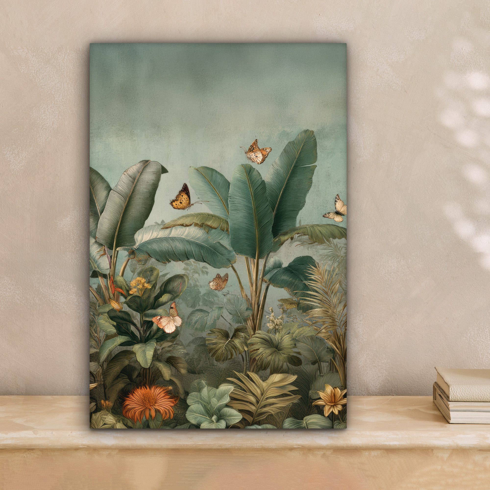 OneMillionCanvasses® Leinwandbild Tropisches Blattwerk - Schmetterlinge günstig online kaufen