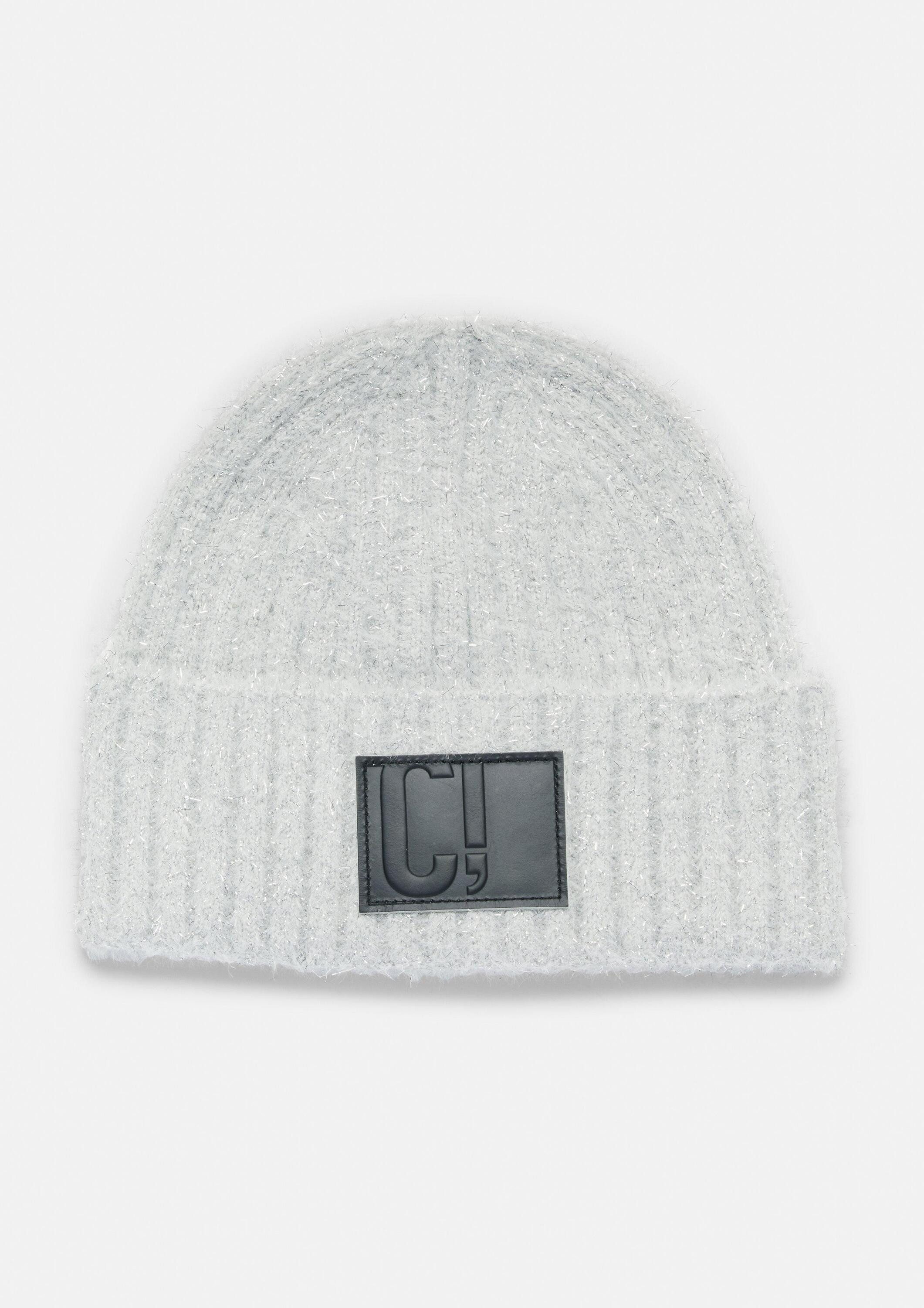 comma Strickmütze Mütze Beanie mit Glitzergarn und Logo-Patch