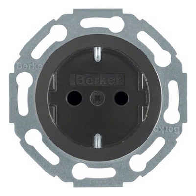 Berker Unterputz-Steckdose, Steckdose 1f schwarz glänzend 1930/GLAS m. KS IP20 m. erhöhtem