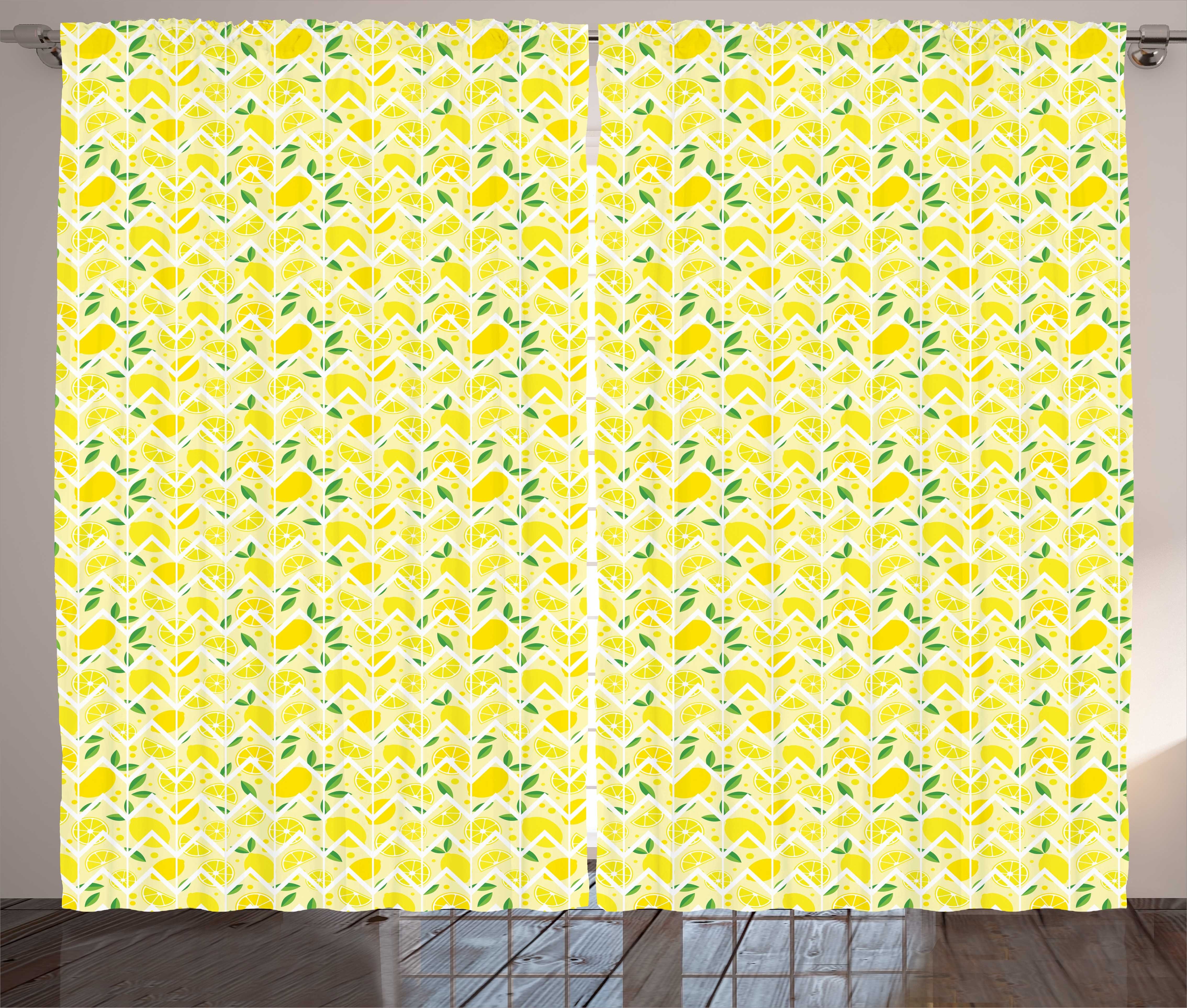 Zitronen Cartoon Vorhang Gardine mit Schlaufen Schlafzimmer und Kräuselband Zigzags Abakuhaus, Haken, Zitrone