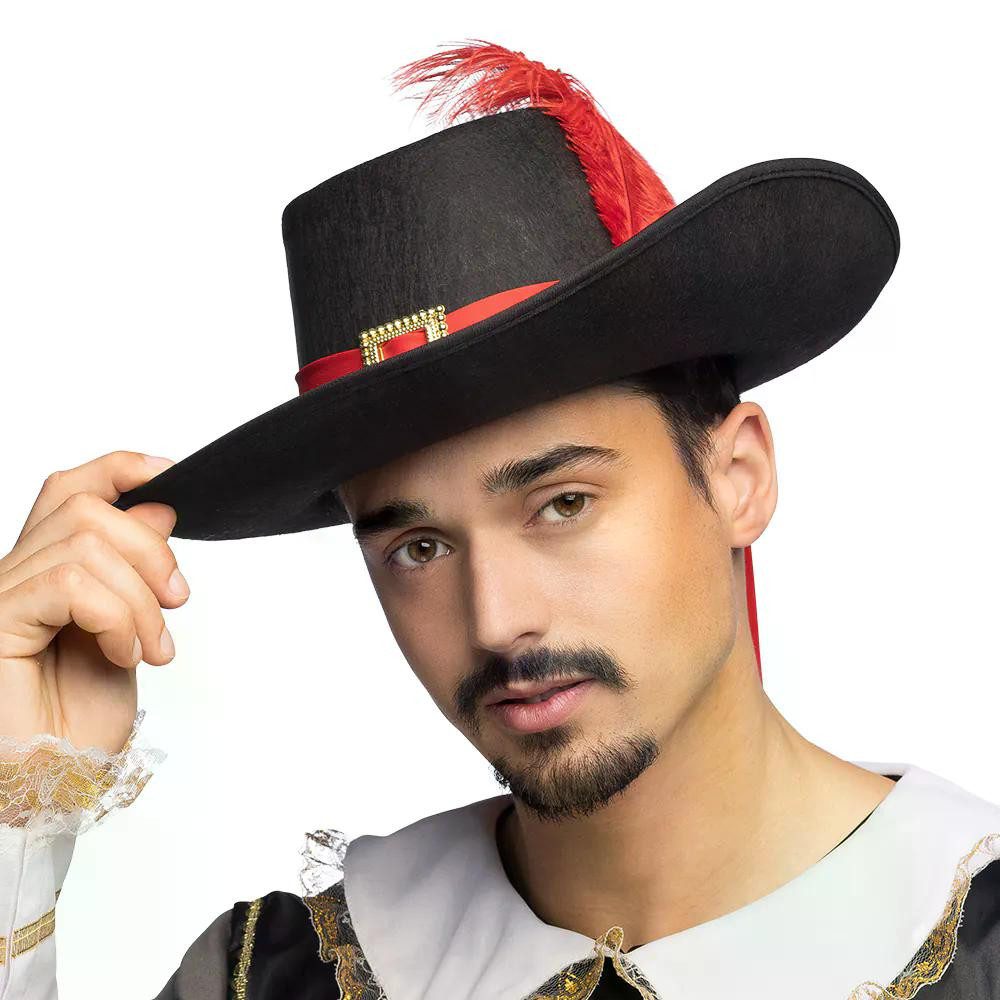 Boland Kostüm Musketier-Hut Sebastien schwarz 58 cm edler Kostümhut mit Fed günstig online kaufen