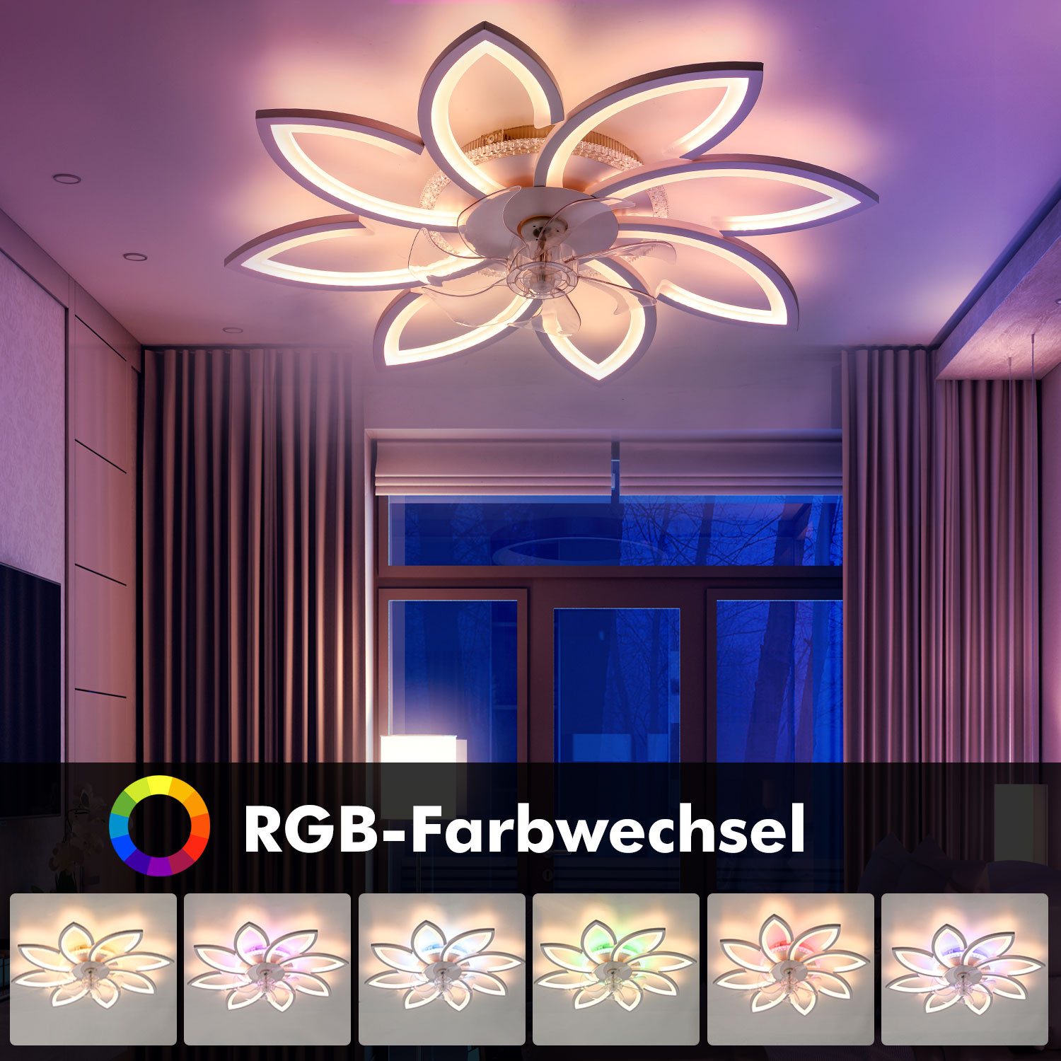 oyajia Deckenventilator 70W/97W Deckenleuchte mit RGB Hintergrundlicht, Leise Deckenventilator, 6 Geschwindigkeiten Ventilator, Deckenlampe mit RGB Farbwechsel Lampe