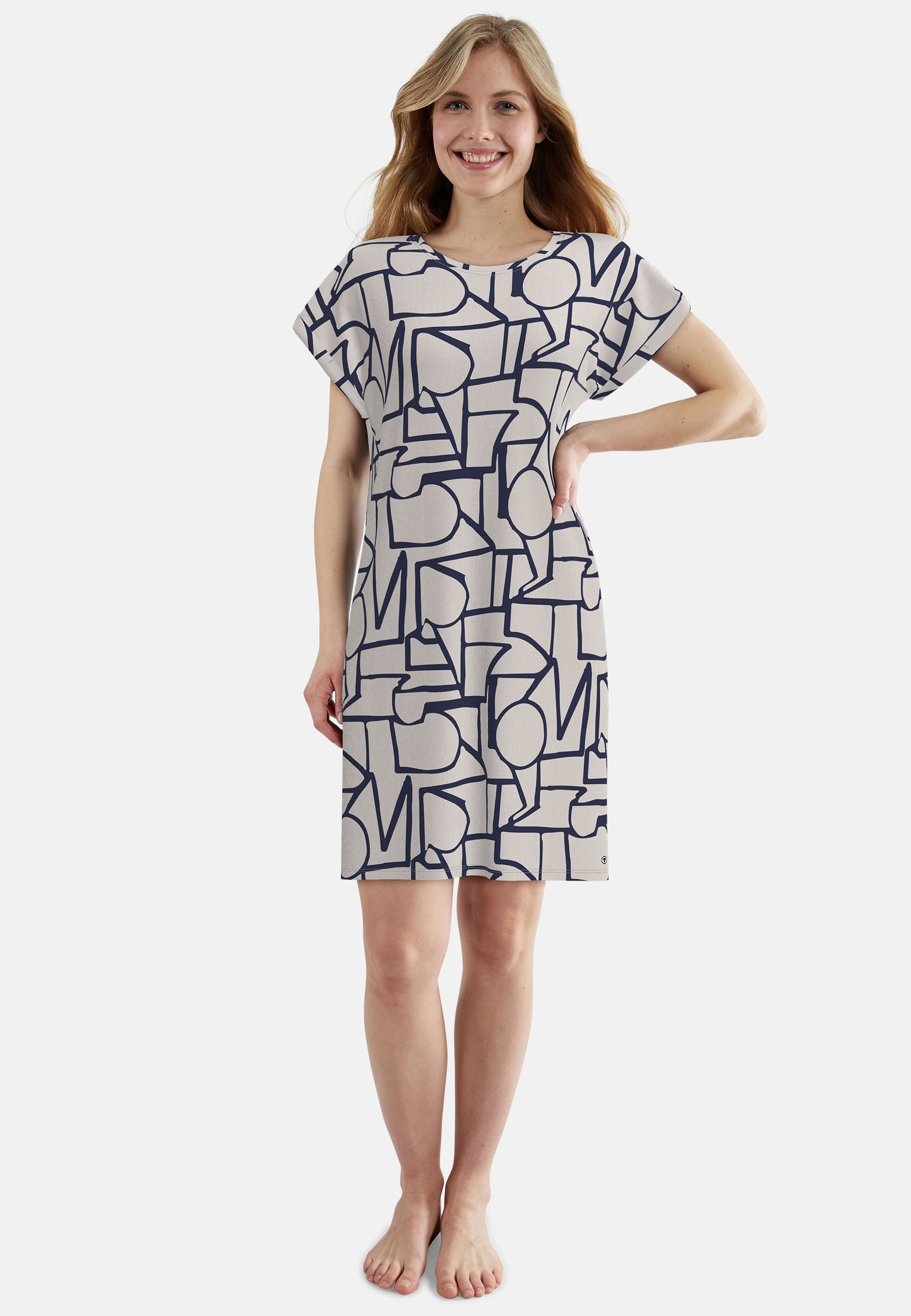 TOM TAILOR Nachthemd knielang, mit Muster, Kurzarm, Rundhalsausschnitt, Viskosemix