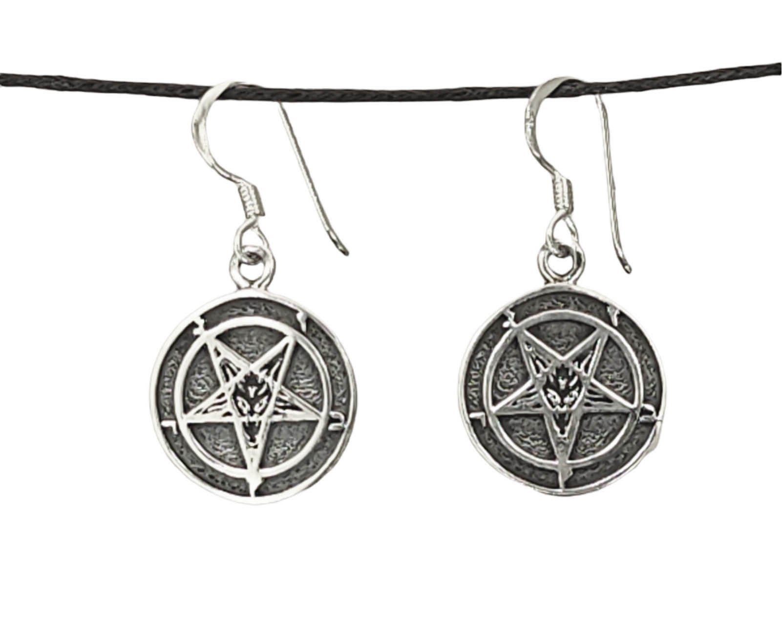 Leather Sterling Paar OR-23 Ohrhänger Pentagramm Ohrringe 925 of Baphomet Ohrhänger Ohrring aus Silber, Kiss