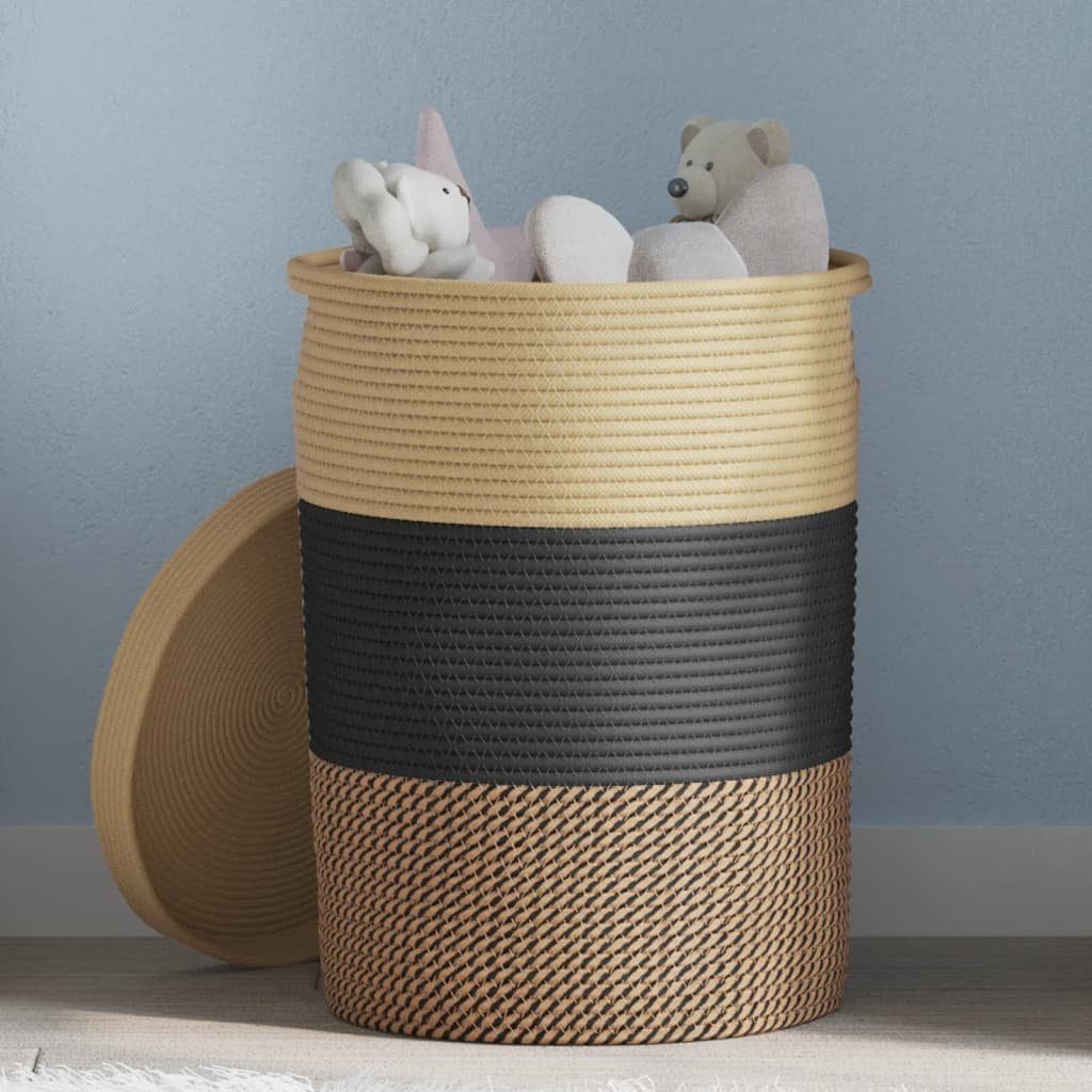 vidaXL Aufbewahrungskorb Aufbewahrungskorb mit Deckel Schwarz & Beige Ø37x50cm Baumwolle – Bild 2 von 5