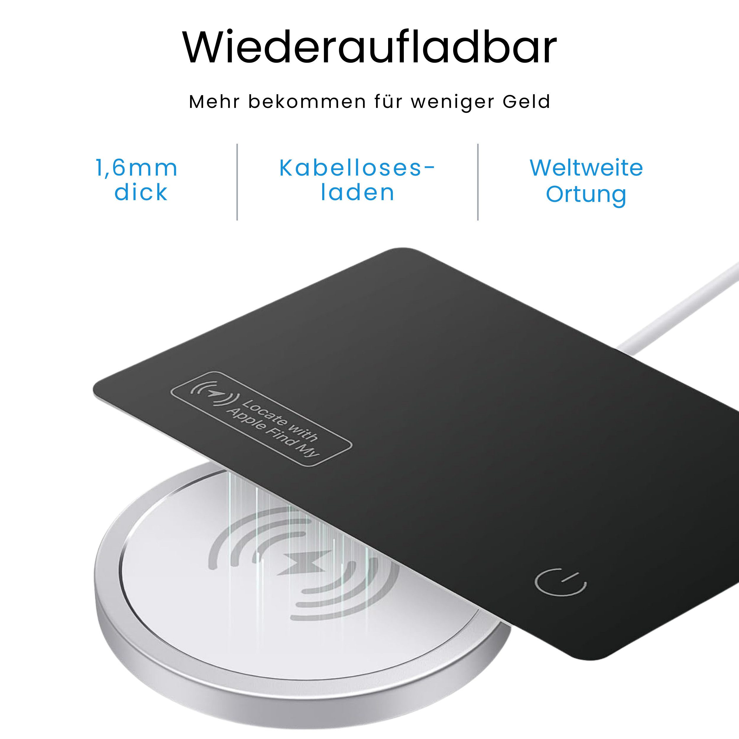 S&T Design GPS Tracker Karte im Kartenformat für die Brieftasche GPS-Tracker (IP68 Apple Wo Ist? (iOS) Kompatibel, GPS Ortung Wallet Tracker Karte)