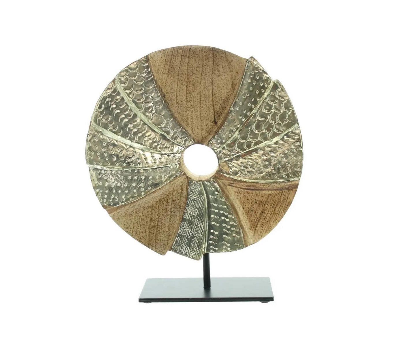 Dekoleidenschaft Skulptur "Circle" aus Mangoholz und Aluminium in gold, Ø 24 cm, Dekoobjekt, Holzdeko, Holzskulptur, Dekofigur für Wohnzimmer, Flur & Fensterbank