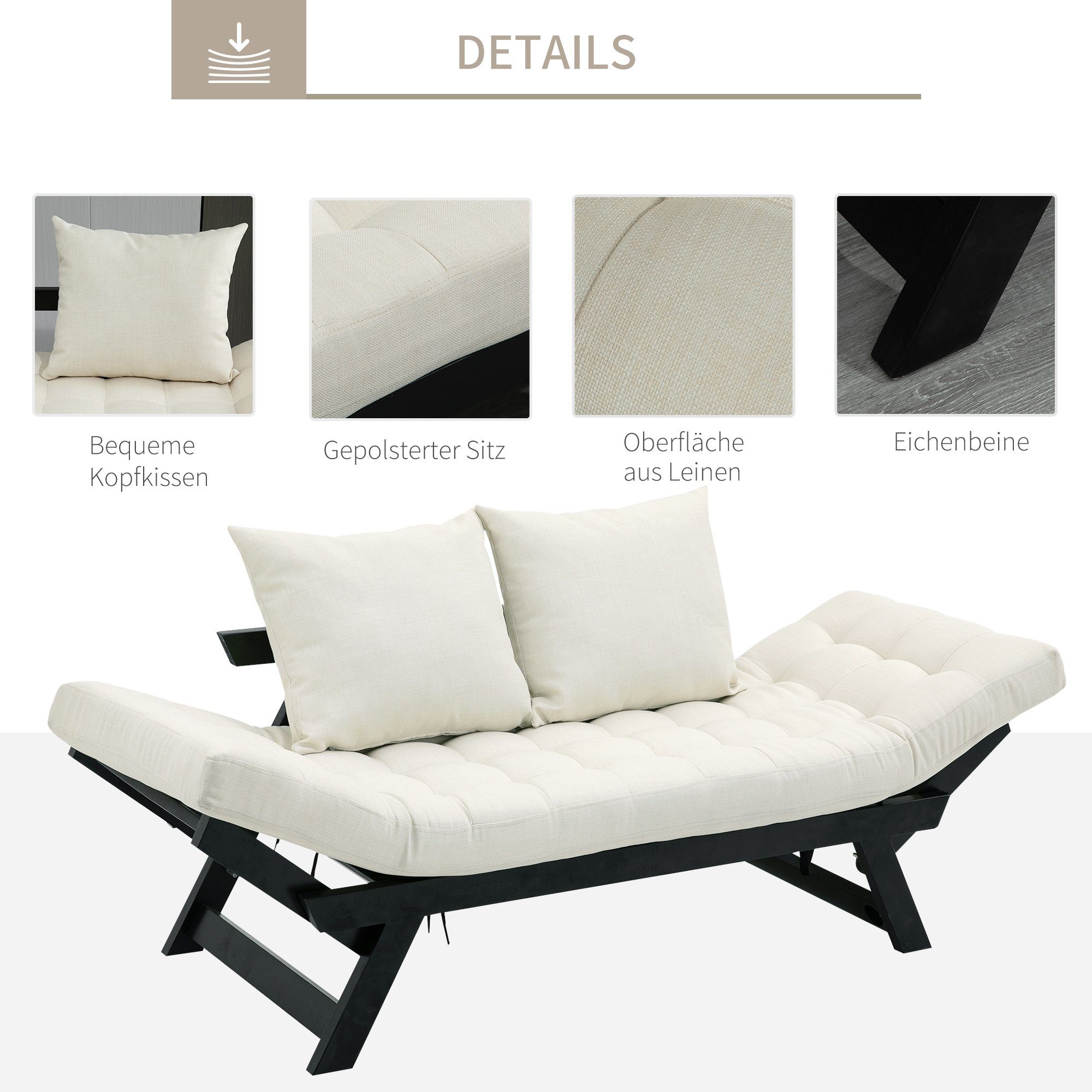 HOMCOM Schlafsofa Klappsofa als 2-Sitzer