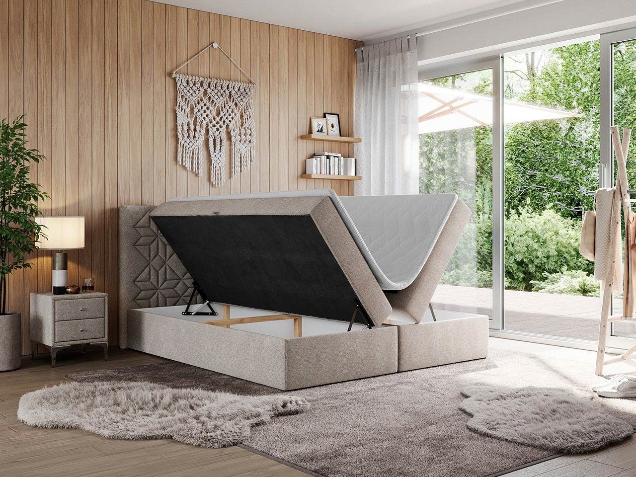 MÖBEL Modern LEILA, und Topper Doppelbett Bett mit MKS Multipocket - Matratze Boxspringbett -