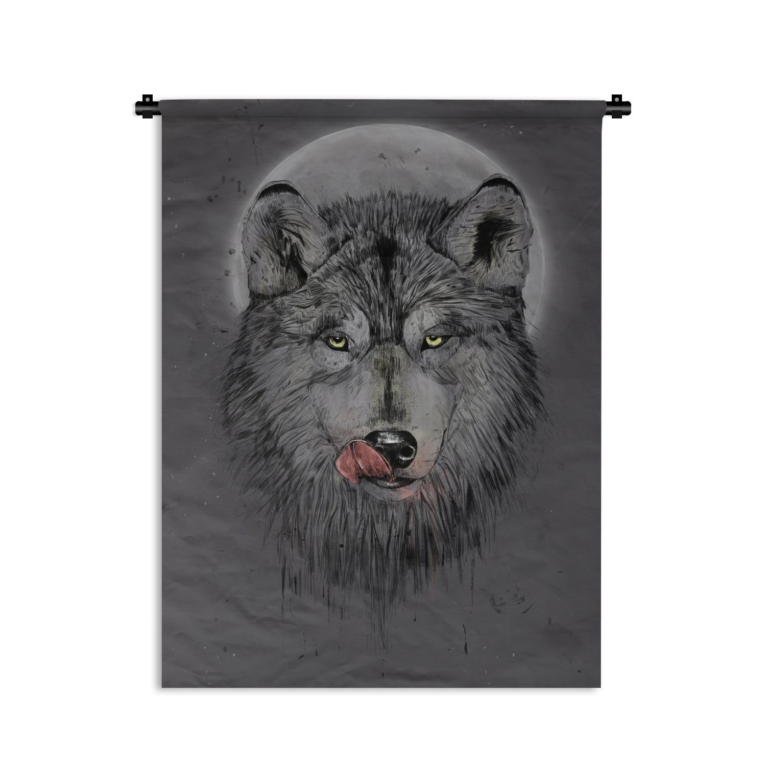 MuchoWow Wanddekoobjekt Wolf - Mond - Tiere - Dunkelheit, Deko für an der Wand, Wohnzimmer, Tapisserie, Schlafzimmer