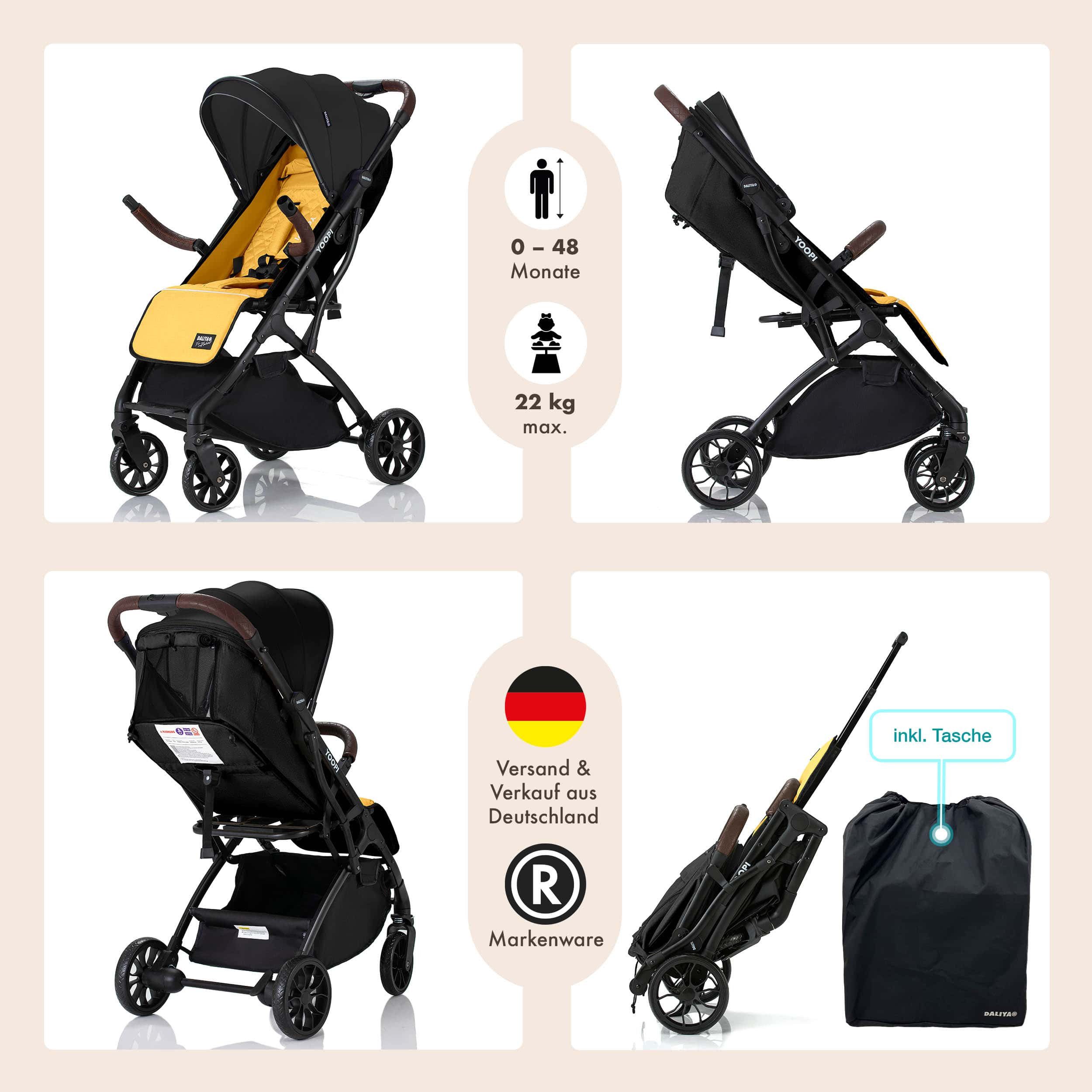Daliya® Kinder-Buggy YOOPI Reisebuggy, kompakt faltbar, mit Teleskopgriff, Flugzeug Buggy, Stadt-Buggy, Reisebuggy, faltbar, Alurahmen, sicher, gefederte Räder