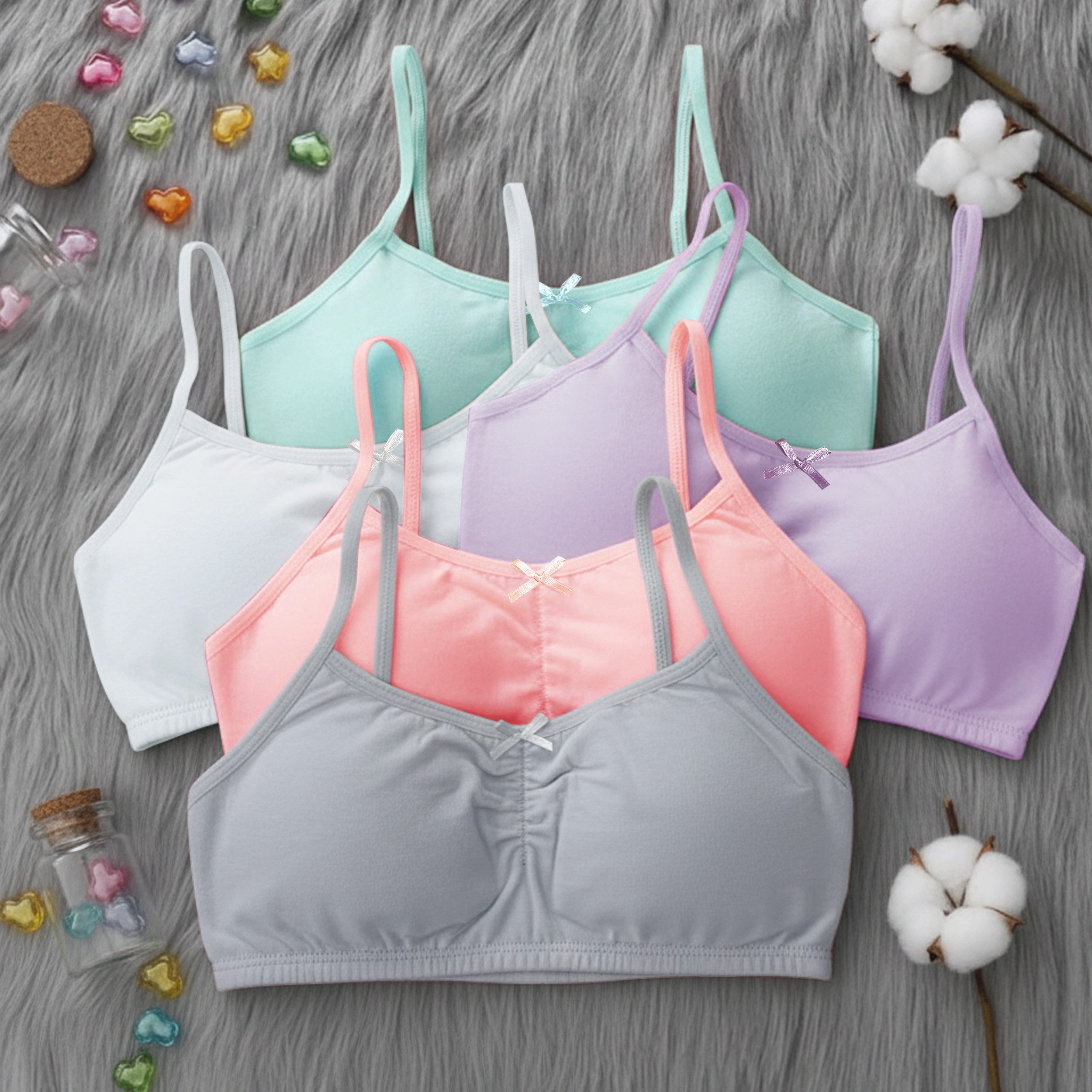 LOREZA Bustier 5 Mädchen BH Baumwolle Bügellos 10-17 Jahre 140-182 (Set, 5-tlg., 5er-Pack)