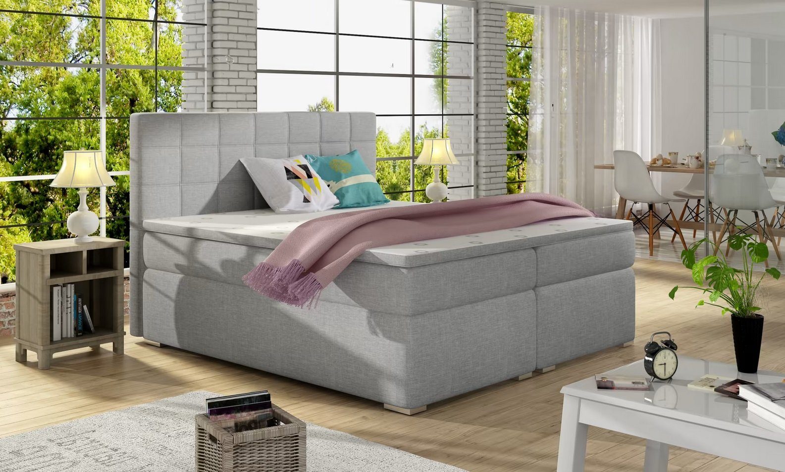 JVmoebel Bett, Design Doppel Modern Bett Schlafzimmer 180 x 200 cm Stoff