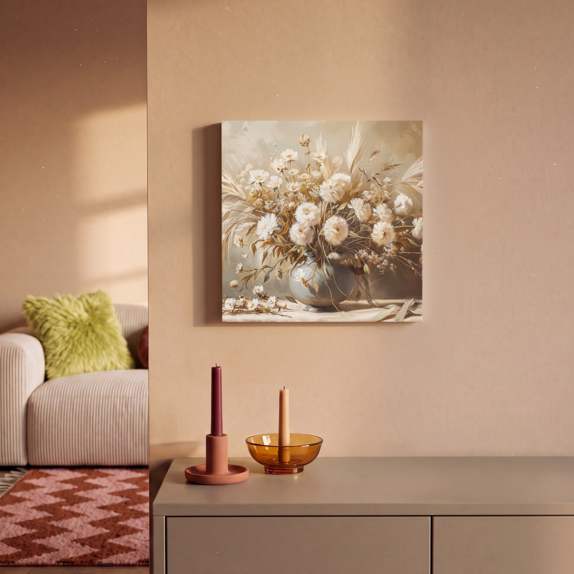 OneMillionCanvasses® Leinwandbild Blumen - Vase - Stilleben - Beige, Fotodruck (1 St), Leinwand Canvas Wandbild, Wanddekoration 20x30 cm – Bild 2 von 5