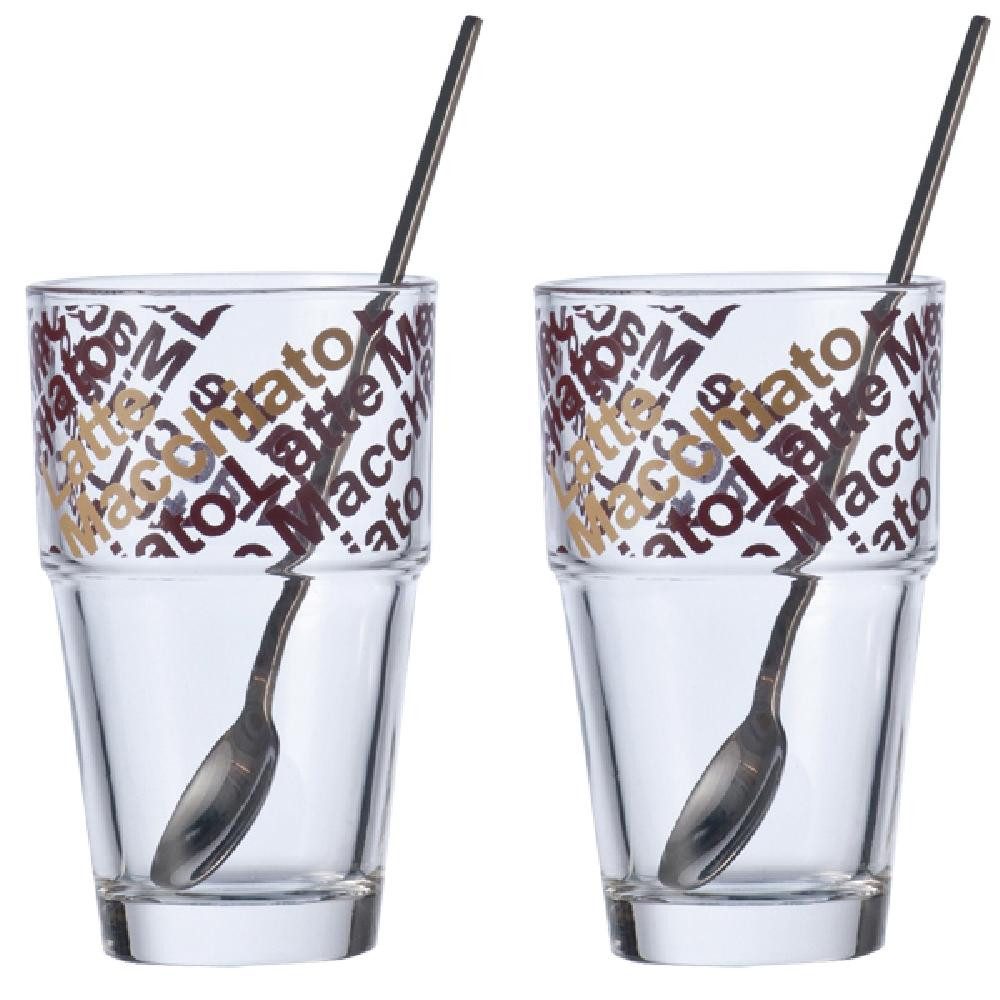 LEONARDO Cocktailglas Leonardo Latte Macchiato Gläser mit Löffel Solo (4er-Set)