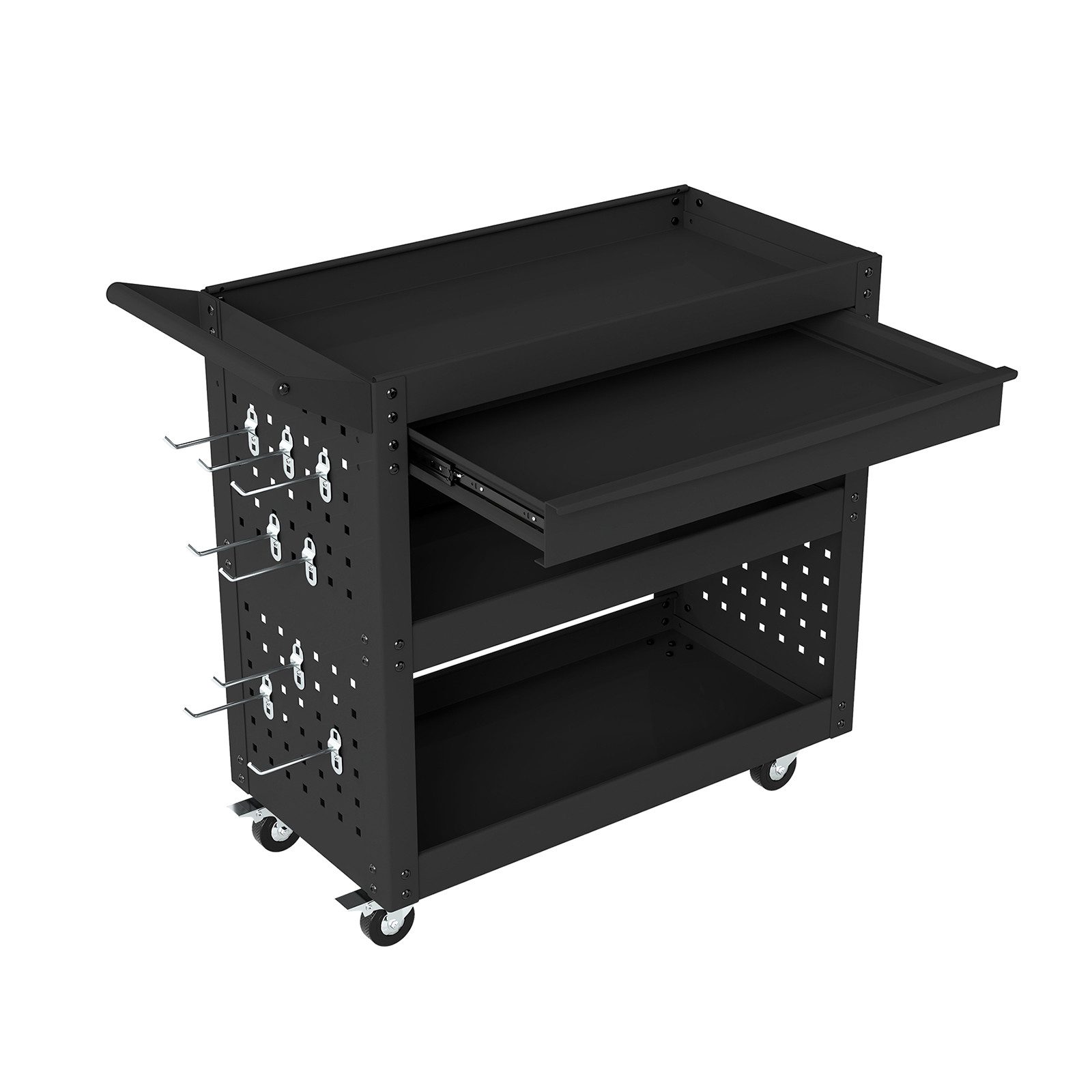 COSTWAY Werkzeugwagen, Mit großer Schublade, 2 Lochplatten & 8 Haken