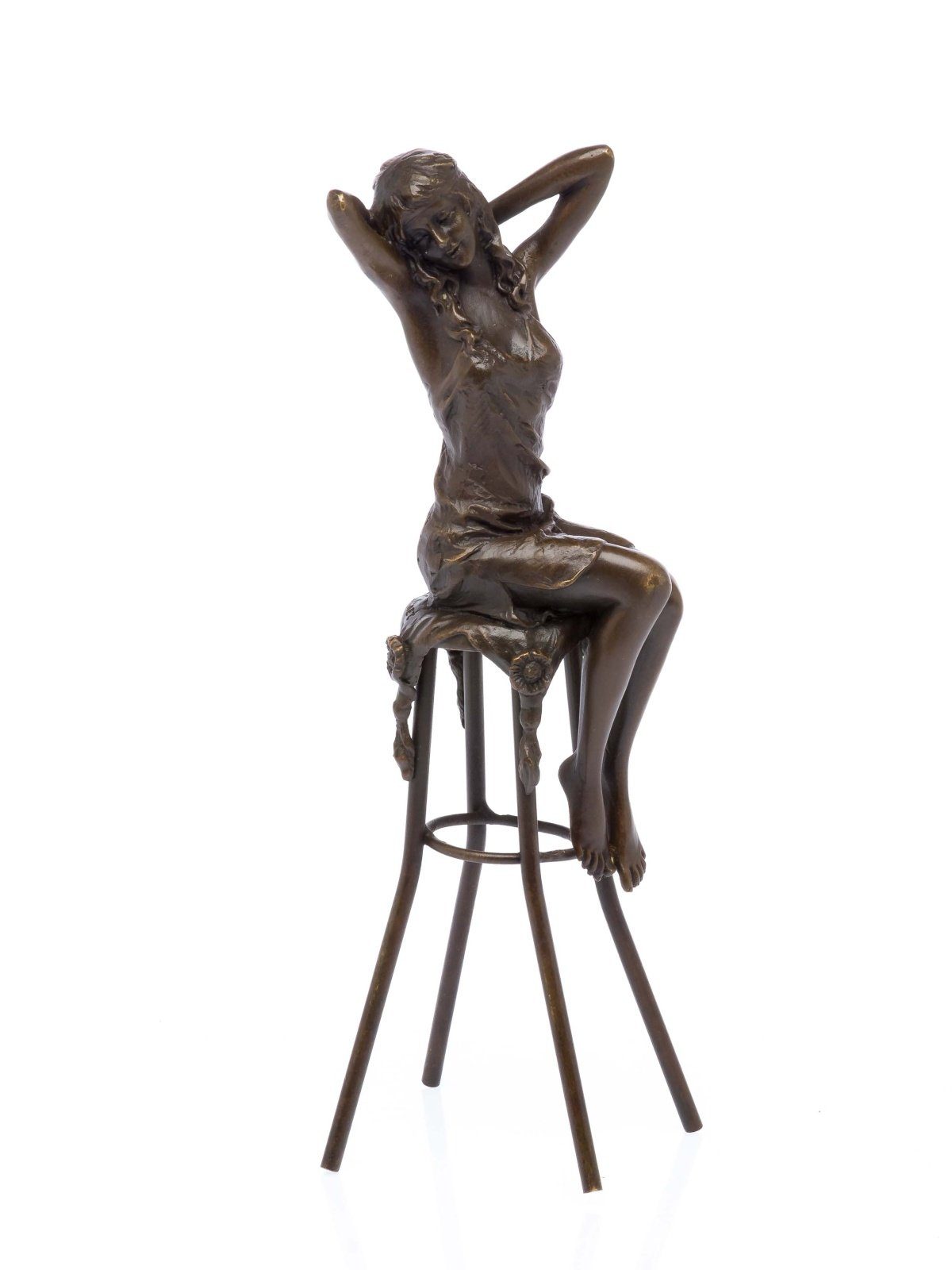 Aubaho Skulptur Bronzeskulptur erotische Frau auf Barhocker Bronze Figur Skulptur Scul