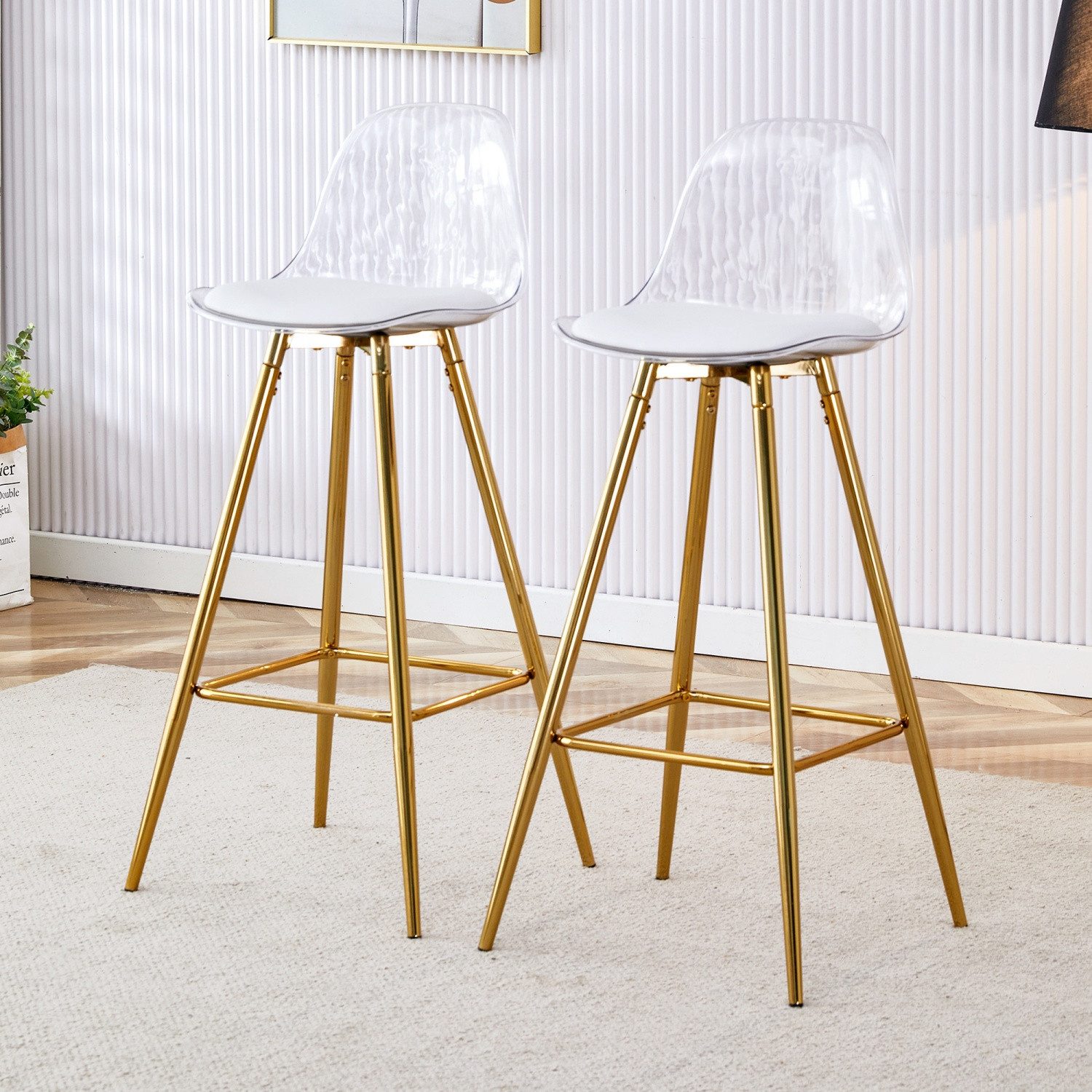ANYSUN Barhocker Gepolsterter Barstuhl mit Rückenlehne und Fußstütze (2er Set mit durchscheinender Rückenlehne, 2 St), geeignet für Wohnzimmer, Esszimmer, Theken, Inseln und Cafés