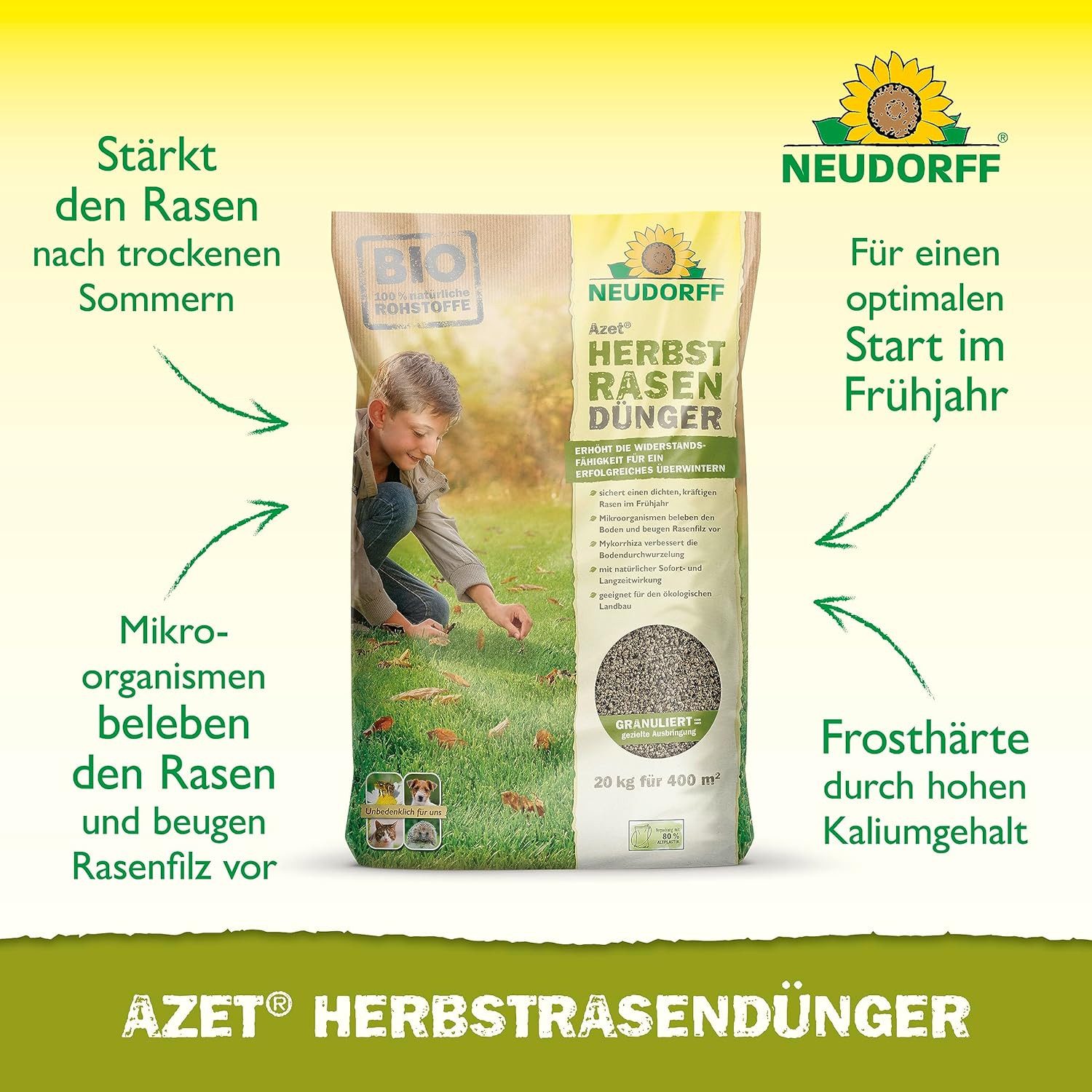 Neudorff Rasendünger Bio Azet HerbstRasenDünger 20 kg, Packung, organische günstig online kaufen