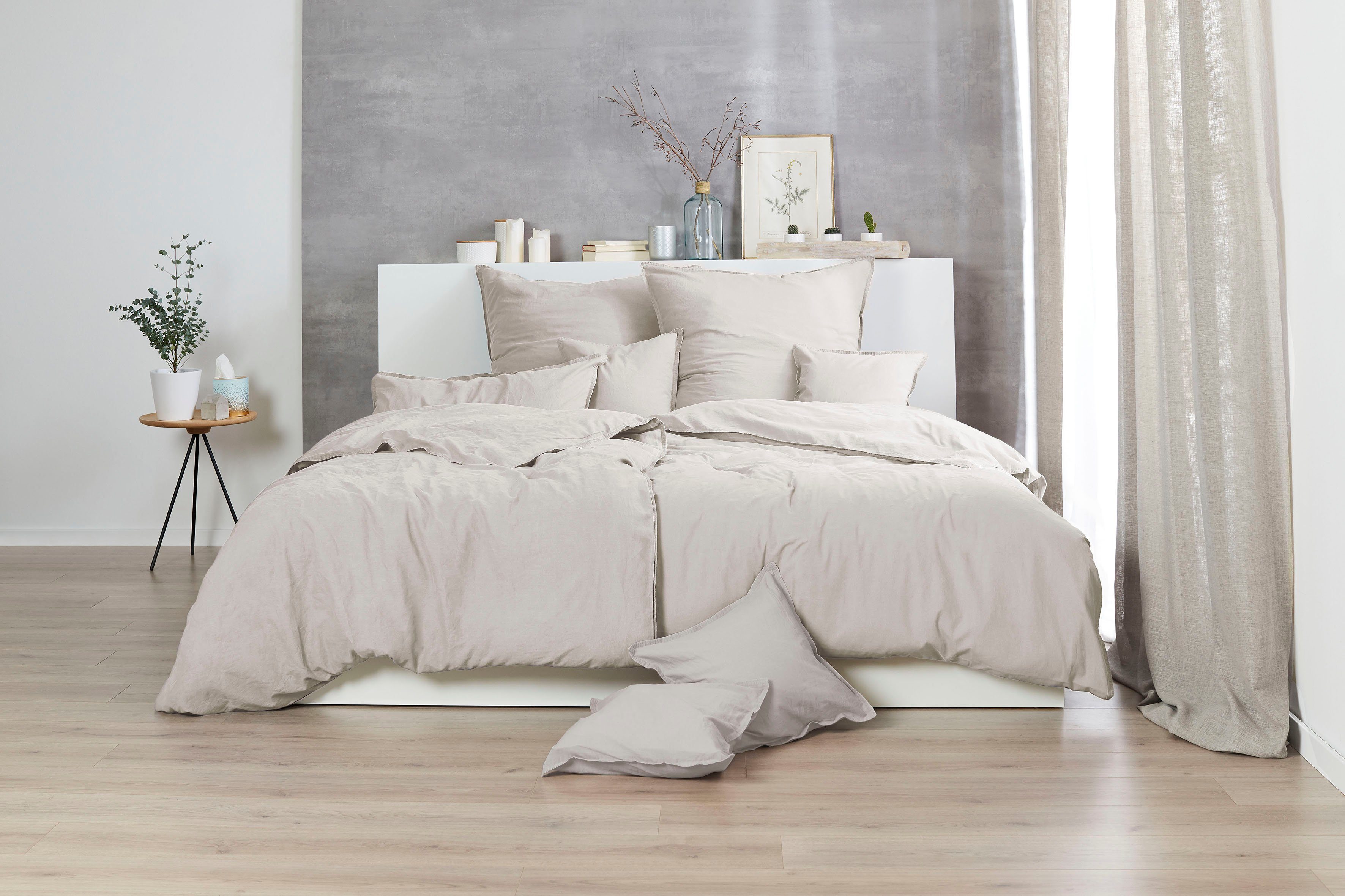 Primera Bettwäsche Stone-Washed in Gr. 135x200, 155x220 oder 200x200 cm, Renforcé, 2 teilig, 100% Baumwolle, Bettwäsche in feinem Knitterlook, weicher Griff